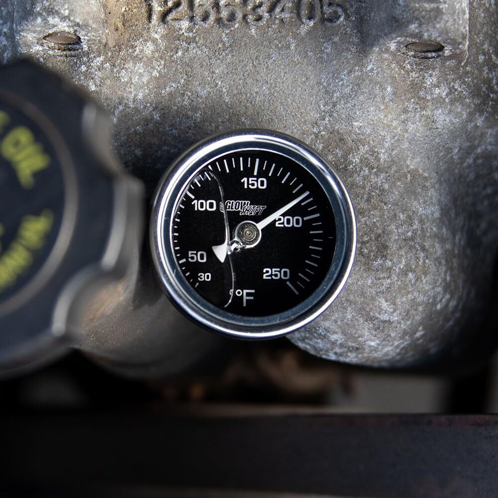 Glowshift Liquid Filled Mechanical 250 F Temperature Gauge - For Water Coolant Or Oil Temp - 3/8-18 Npt Threaded Sensor - Black Dial - Waterproof - 1-1/2"" (38Mm) Diameter