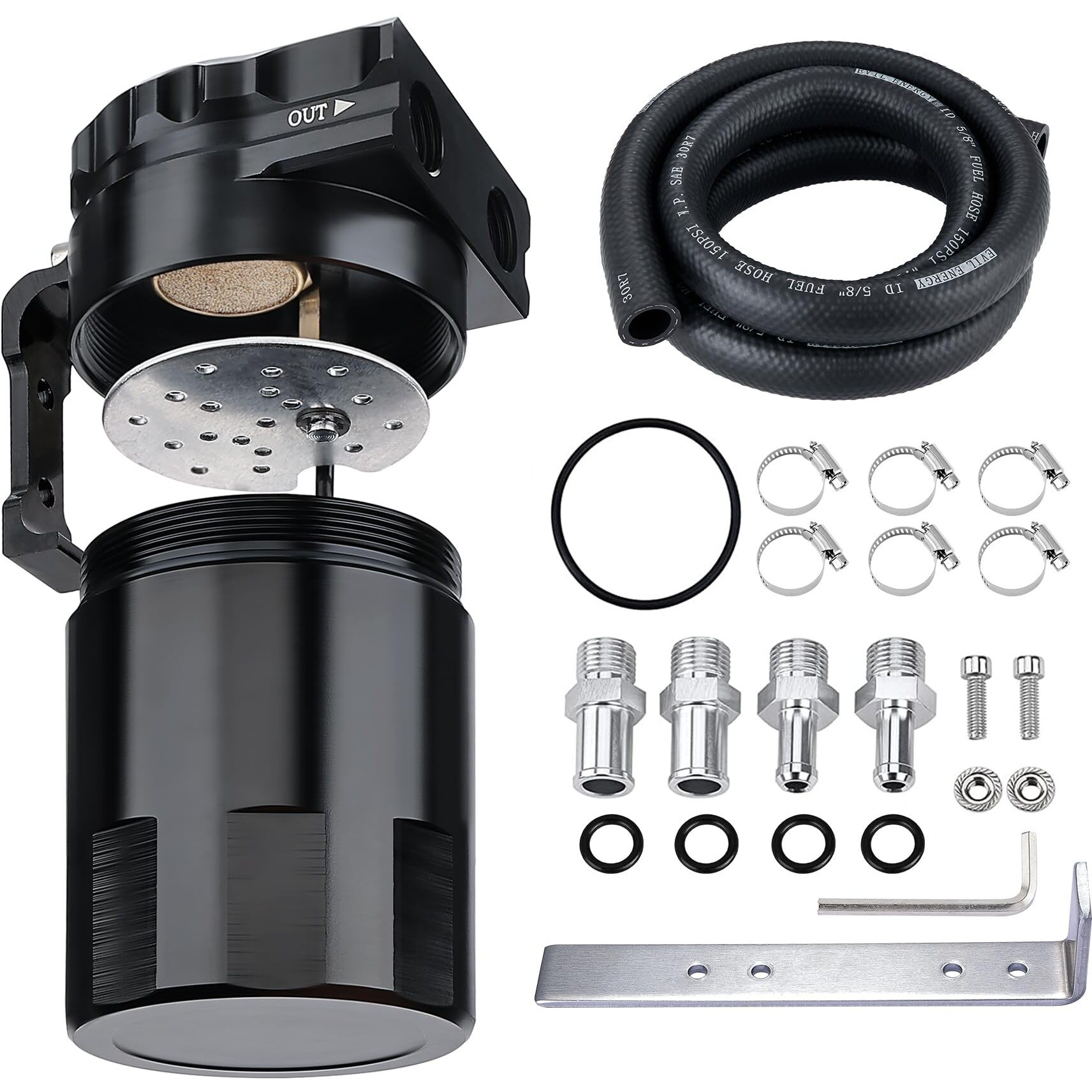 Evil Energy Oil Catch Can, 300Ml Universal Baffled Catch Can Kit With 5Ft 5/8 Inch Hose, Aluminum Air Oil Separator Upgraded Internal Filter