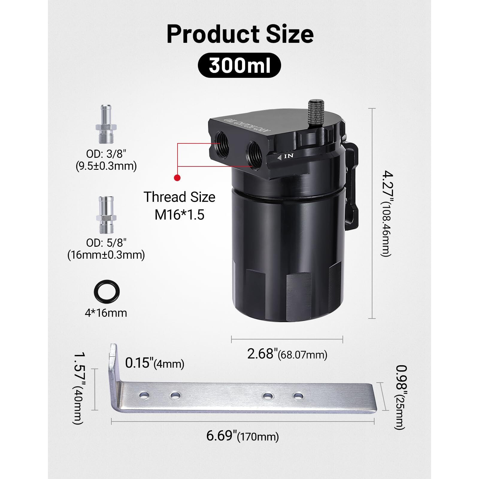Evil Energy Oil Catch Can, 300Ml Universal Baffled Catch Can Kit With 5Ft 5/8 Inch Hose, Aluminum Air Oil Separator Upgraded Internal Filter
