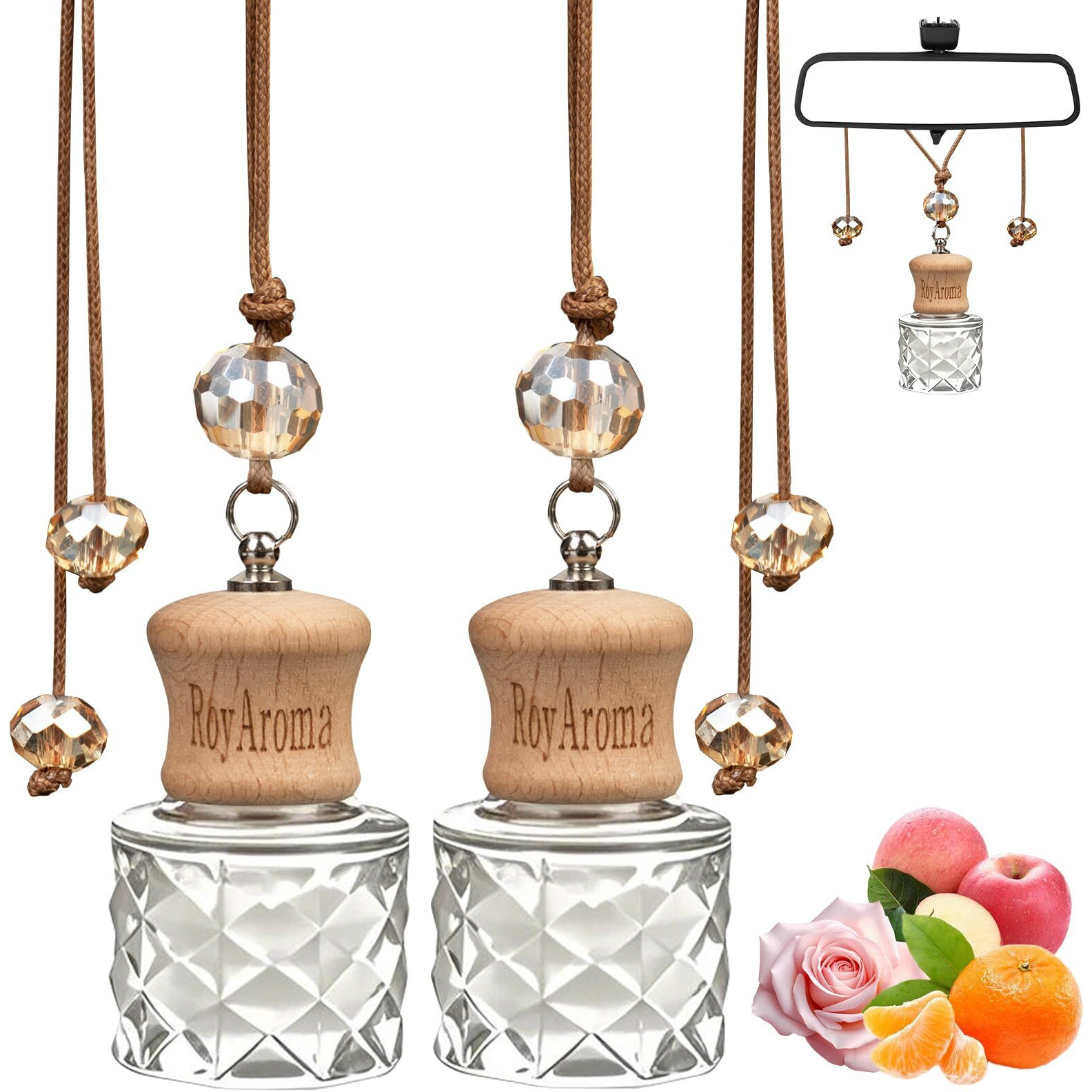 Royaroma 2 Pack Hanging Car Air Freshener | Long Lasting 30-45 Days Natural Fragrance Oil Diffuser For Car, Home, Office | Odor Eliminator & Easy To Use | Pink Champagne