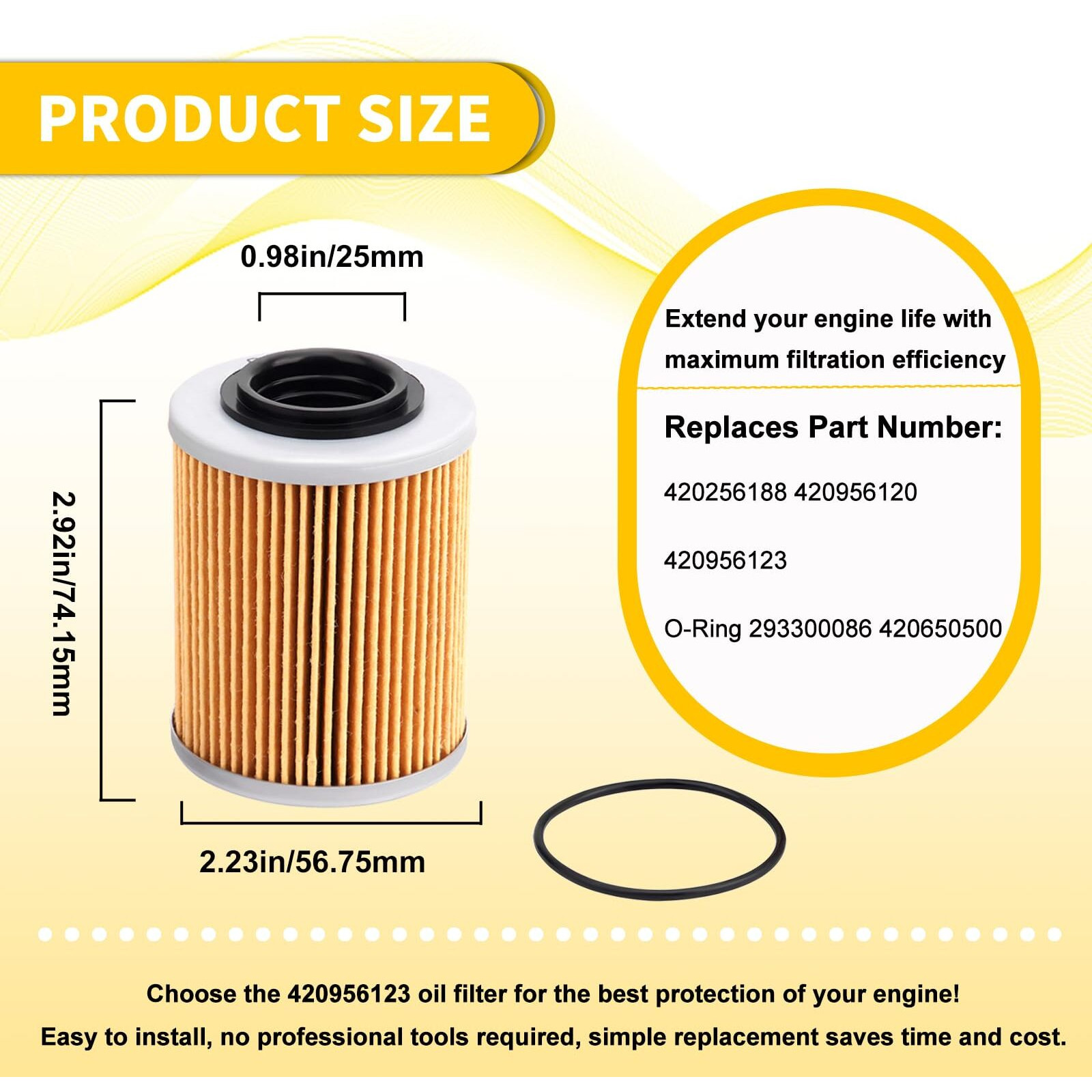 Fhsjxr 3Pcs 420956123 Oil Filter 420956120 For Can Am Maverick X3 Max Turbo R Rr Ds Rs Xrc Xmr Xrs Xds Dps 2017-2023, Ryker Std 600 900 Ace Sea-Doo Ski-Doo Spark 2 Up 3 Up Sbt, 420256188 With O-Rings