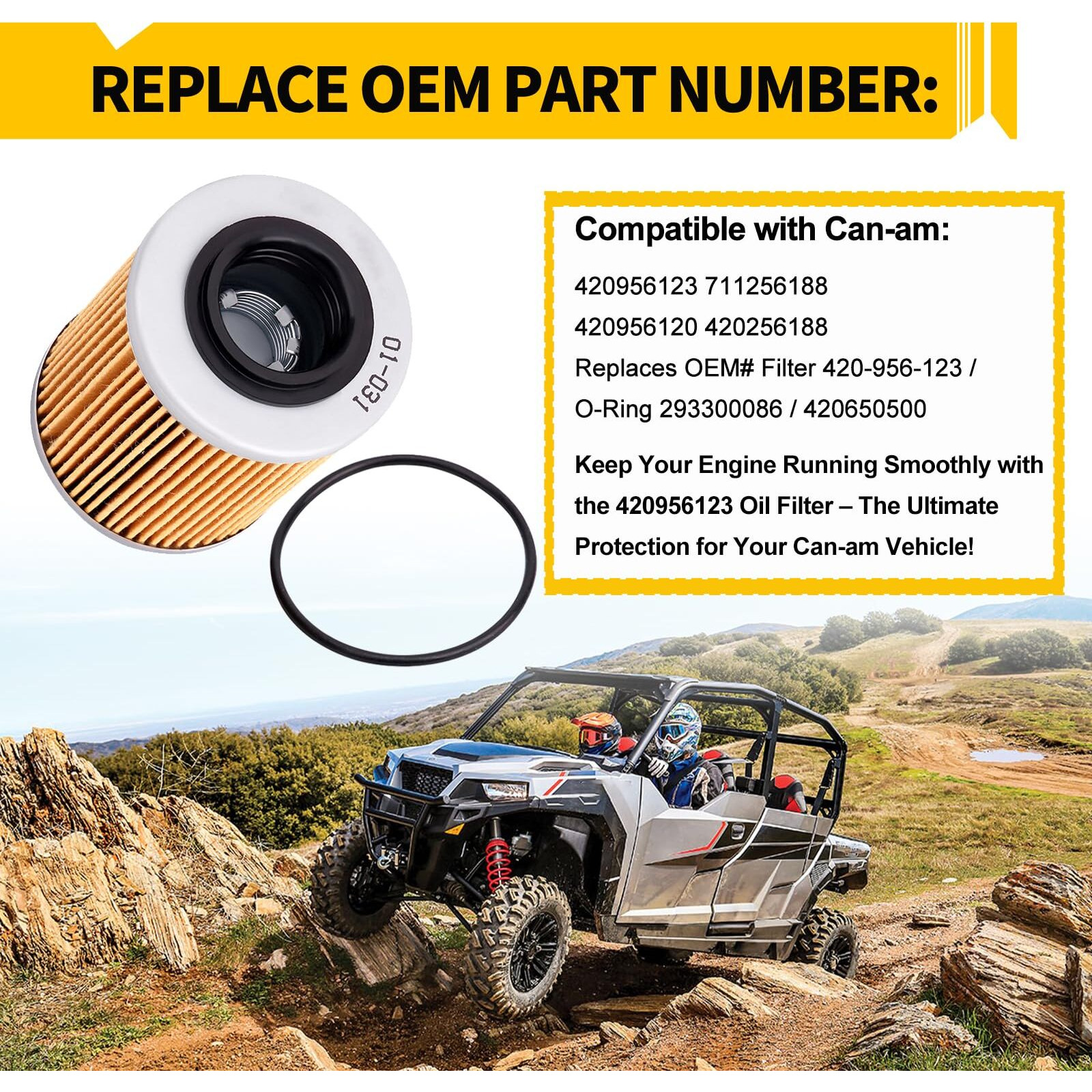 Fhsjxr 3Pcs 420956123 Oil Filter 420956120 For Can Am Maverick X3 Max Turbo R Rr Ds Rs Xrc Xmr Xrs Xds Dps 2017-2023, Ryker Std 600 900 Ace Sea-Doo Ski-Doo Spark 2 Up 3 Up Sbt, 420256188 With O-Rings