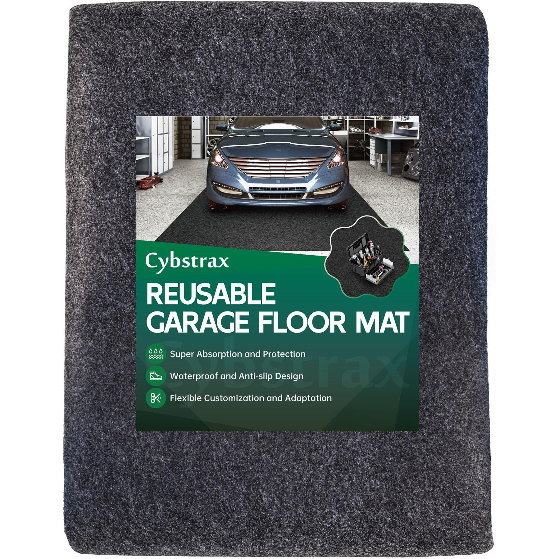 Cybstrax Oil Spill Mat - 96&quot&quot X 48&quot&quot Absorbent Oil Garage Floor Mat For Under Car - Protect Driveway From Drips, Spills, Stains, Reusable & Durable Garage Floor Protection Mat With Waterproof Backing