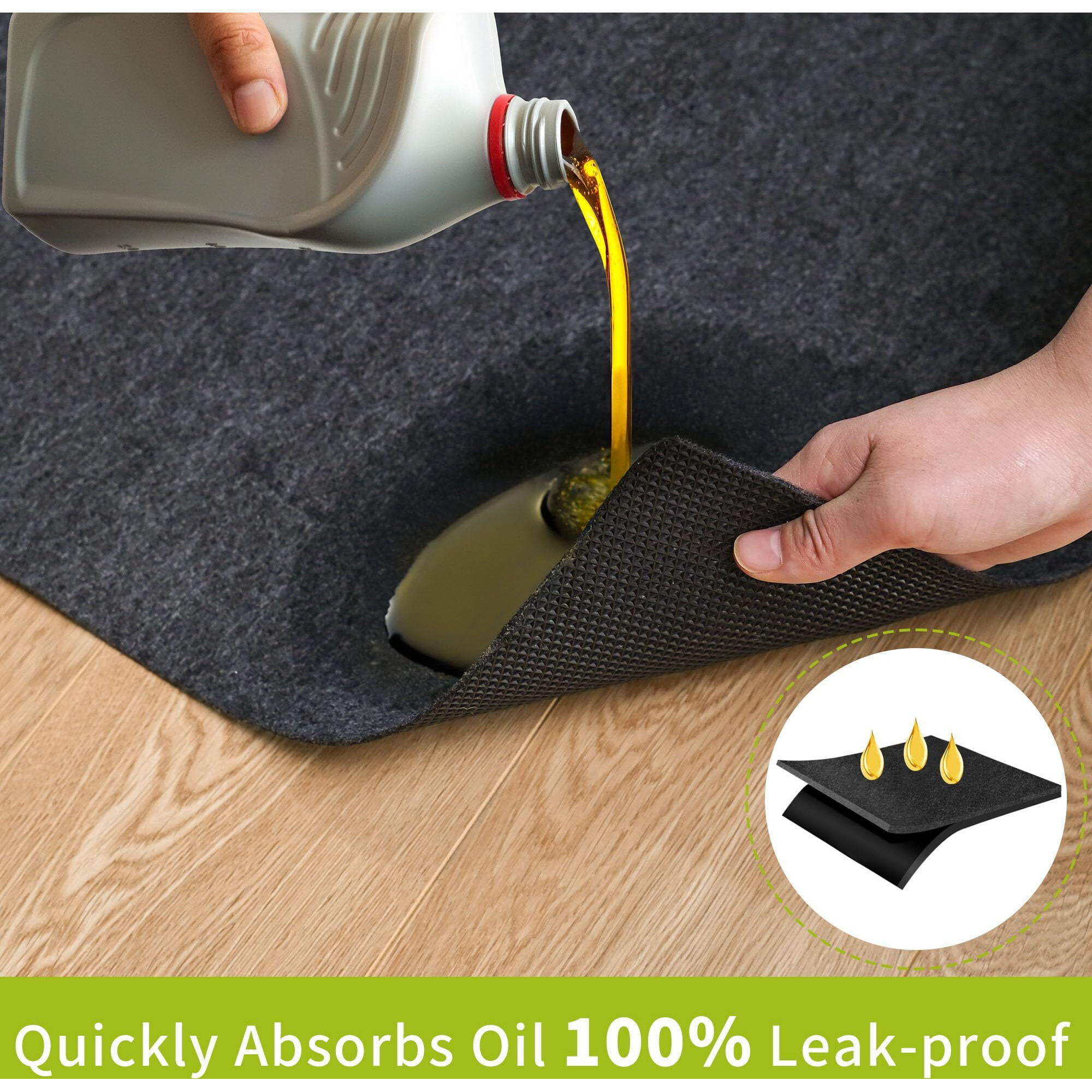 Cybstrax Oil Spill Mat - 96&quot&quot X 48&quot&quot Absorbent Oil Garage Floor Mat For Under Car - Protect Driveway From Drips, Spills, Stains, Reusable & Durable Garage Floor Protection Mat With Waterproof Backing