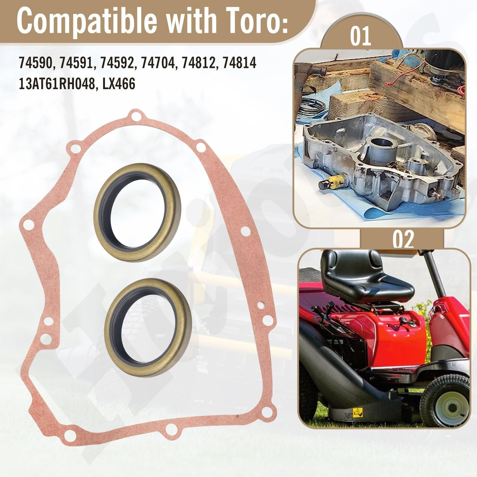 2 Set 594195 Crankcase Gasket & 795387 Oil Seal Compatible With B&S T-Oro Engines 40H777, 40G777, 74812, 74814, 13At61Rh048