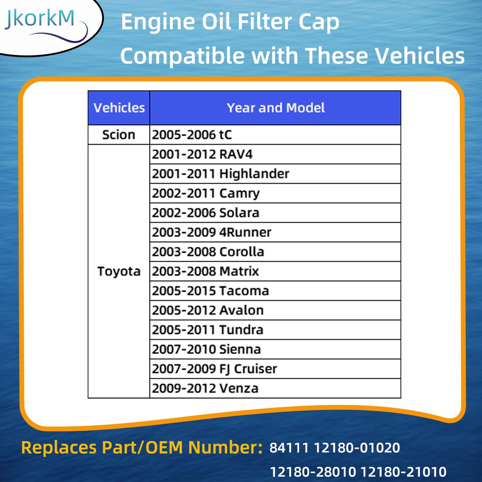 Jkorkm 84111 12180-21010 Engine Oil Fill Cap Compatible With Toyota And Scion Models, Fit For Toyota 2002-2011 Camry Rav4 Highlander Solara 4Runner Corolla Tacoma, Fit For Scion Tc Oe12180-01020