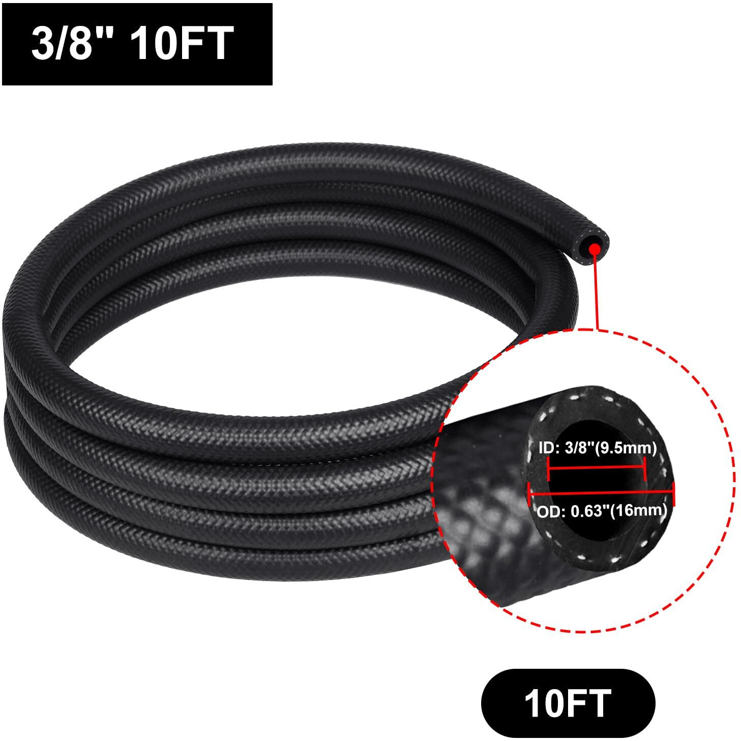 Vehimata Sae J1532 3/8"" 10Ft Transmission Oil Cooler Hose 250Psi Black
