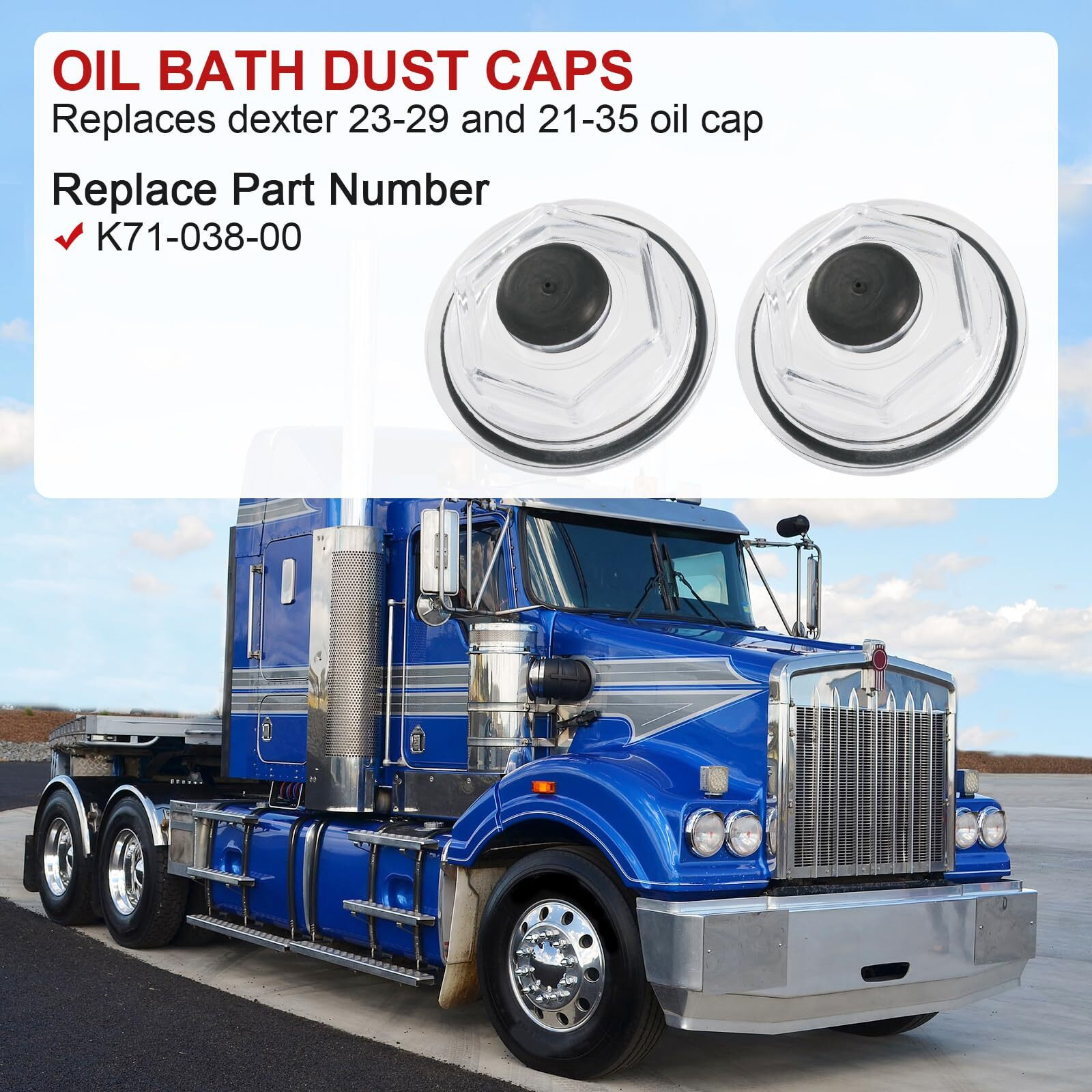 Oil Bath Dust Caps Compatible With Dexter 6K - 8K 8-218, 8-219 General Duty Axles Built After 1989 For Dexter 6K 7K 8K 2.75"" Threads Trailer Axle Plastic Cover 21-35 23-29 Oil Caps K71-038-00 (2Pcs)