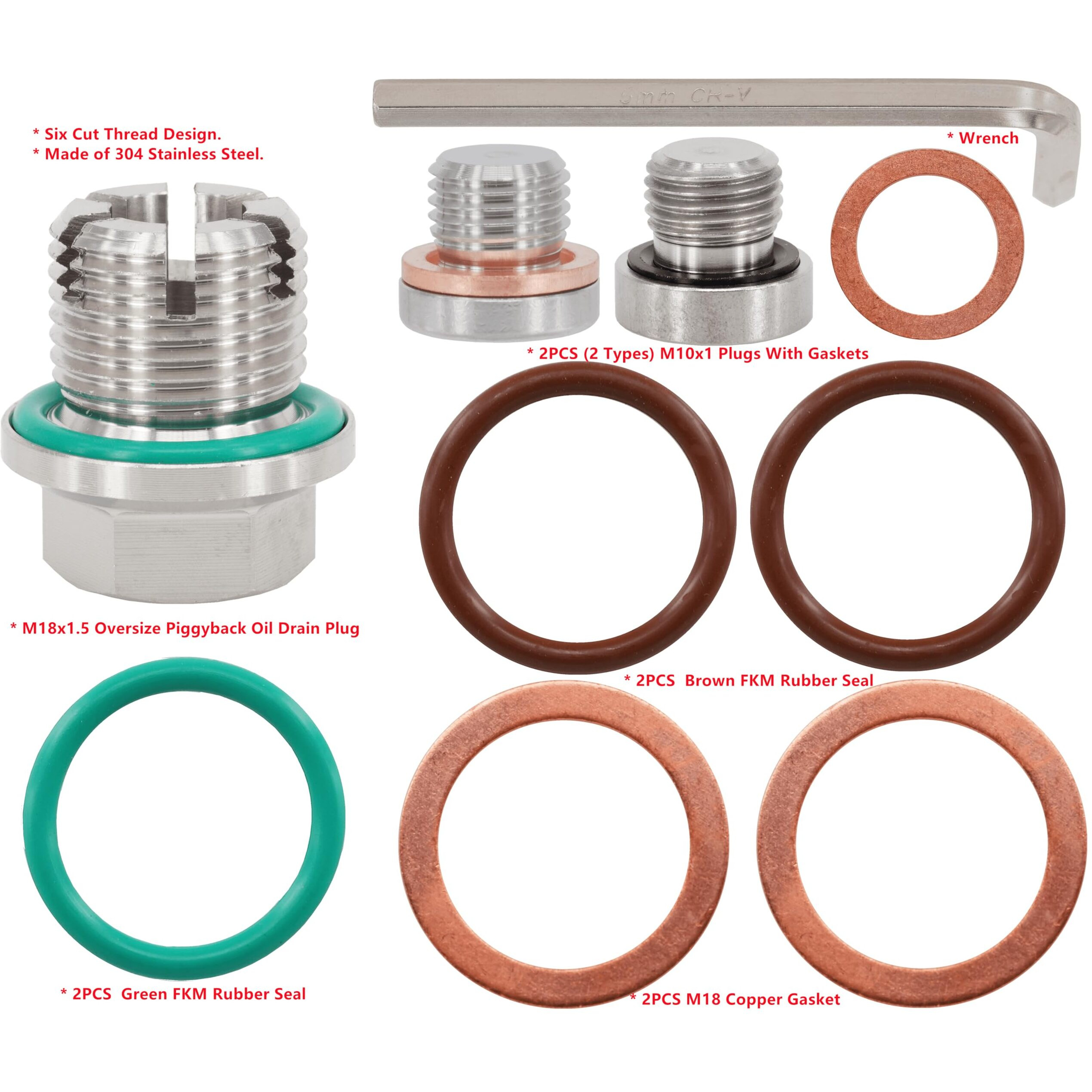 Dsnaduo M18.1-1.5 X 15Mm Oversize Piggyback Oil Drain Plug, Stainless Steel Self Tapping Oil Pan Thread Repair Kit