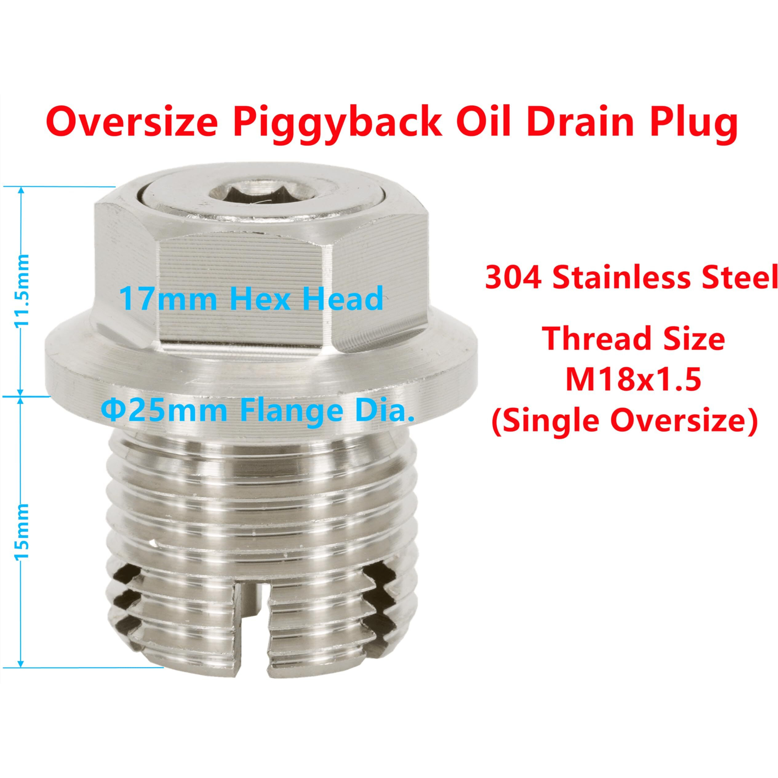 Dsnaduo M18.1-1.5 X 15Mm Oversize Piggyback Oil Drain Plug, Stainless Steel Self Tapping Oil Pan Thread Repair Kit