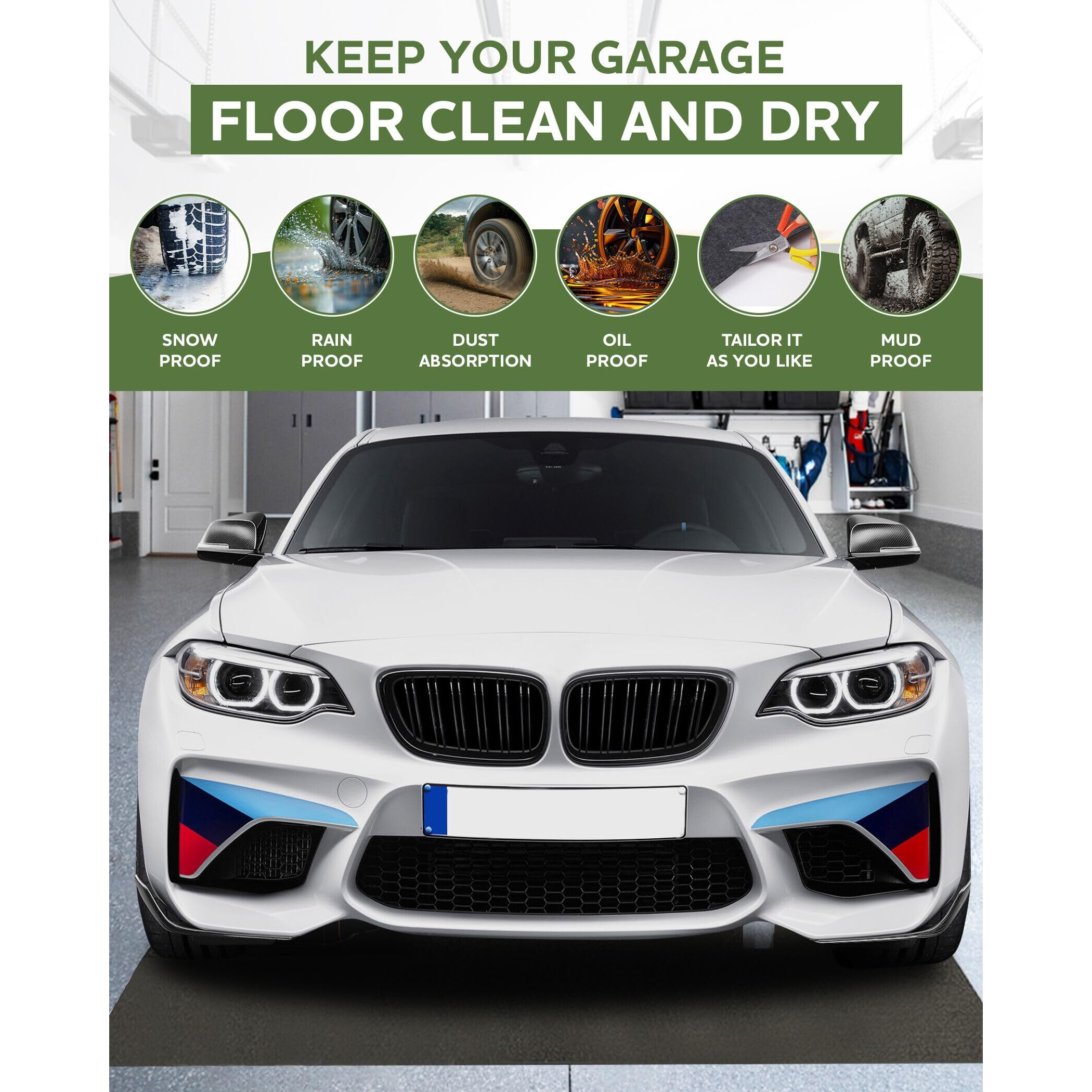 Erfolkerz Large Garage Floor Mat 7.6'X20' For Under Car Protects Floor, Garage Driveway Oil Drip Mat,Water Containment Rug, Non-Slip Oil Spill Mat For Kitchen/Car-Wash/Driveway/Doorway