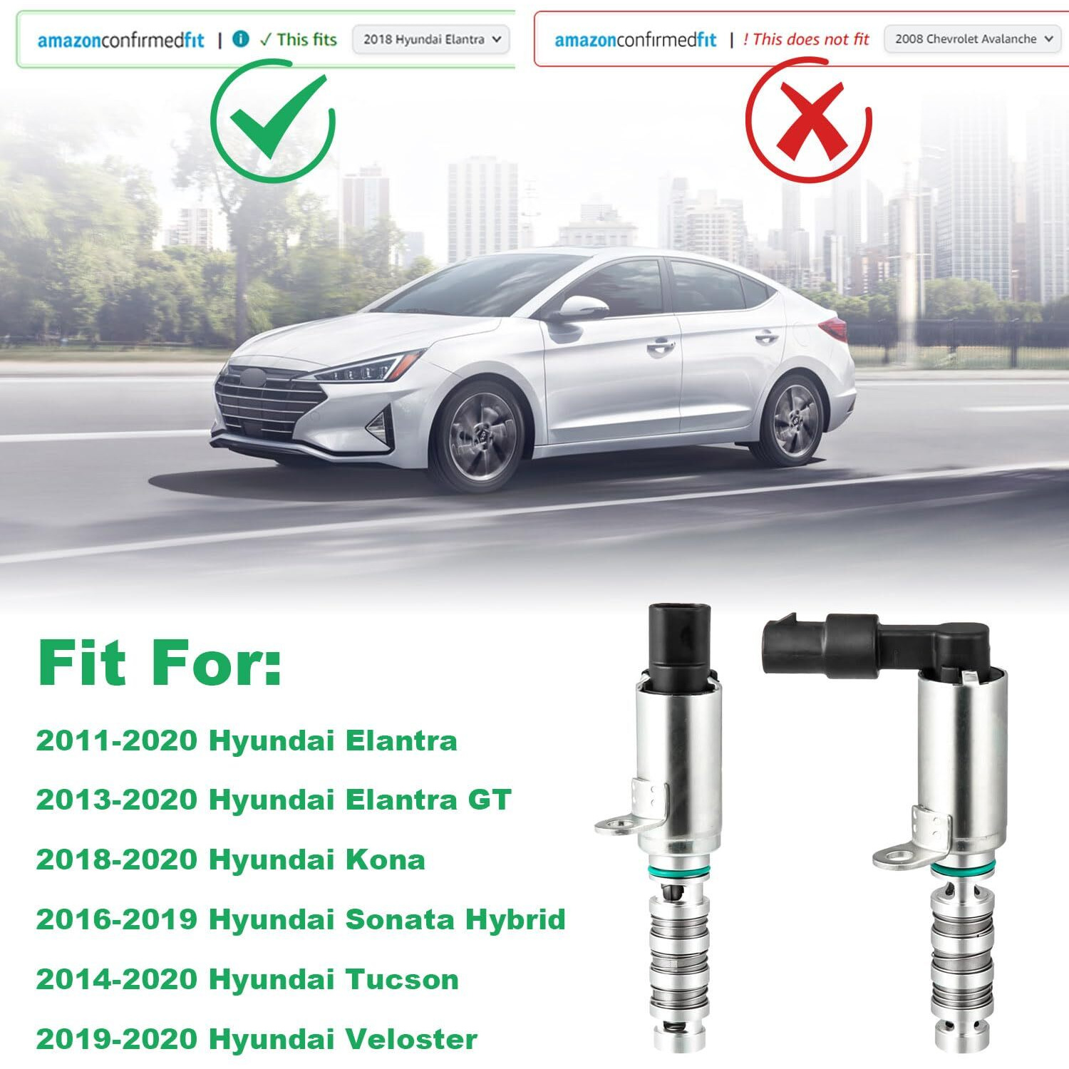 Tinjo Intake & Exhaust Engine Variable Valve Timing (Vvt) Solenoid Replacement For Hyundai Elantra Kona Sonata Hybrid Tucson, Oil Control Vvt Valve Engine Replace Oe 24375-2E100 & 24355-2E100