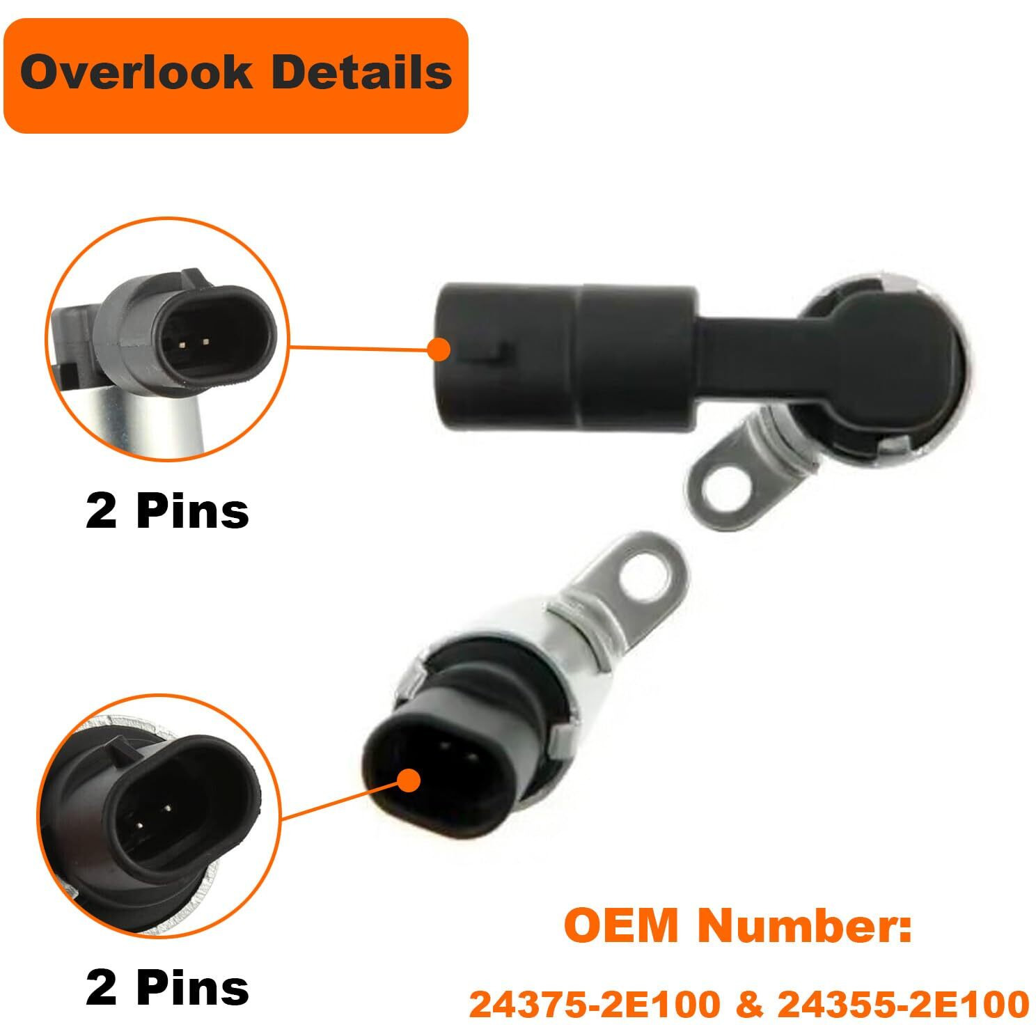 Tinjo Intake & Exhaust Engine Variable Valve Timing (Vvt) Solenoid Replacement For Hyundai Elantra Kona Sonata Hybrid Tucson, Oil Control Vvt Valve Engine Replace Oe 24375-2E100 & 24355-2E100