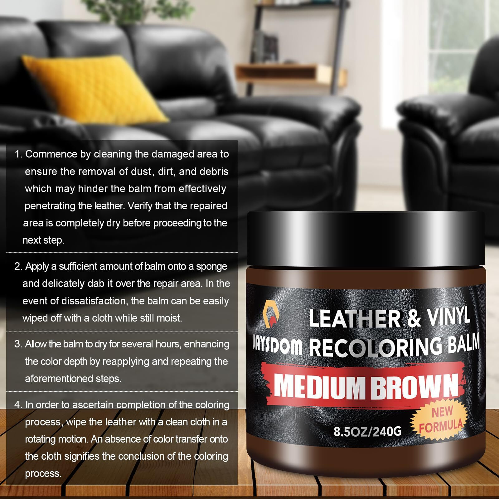 Leather Recoloring Balm, Leather Repair Kit, Leather Dye, Leather Color Restorer, Leather Scratch Remover, Leather Couch Paint, Repair, Leather Scratch Repair, Leather Restorer(Medium Brown With Oil)
