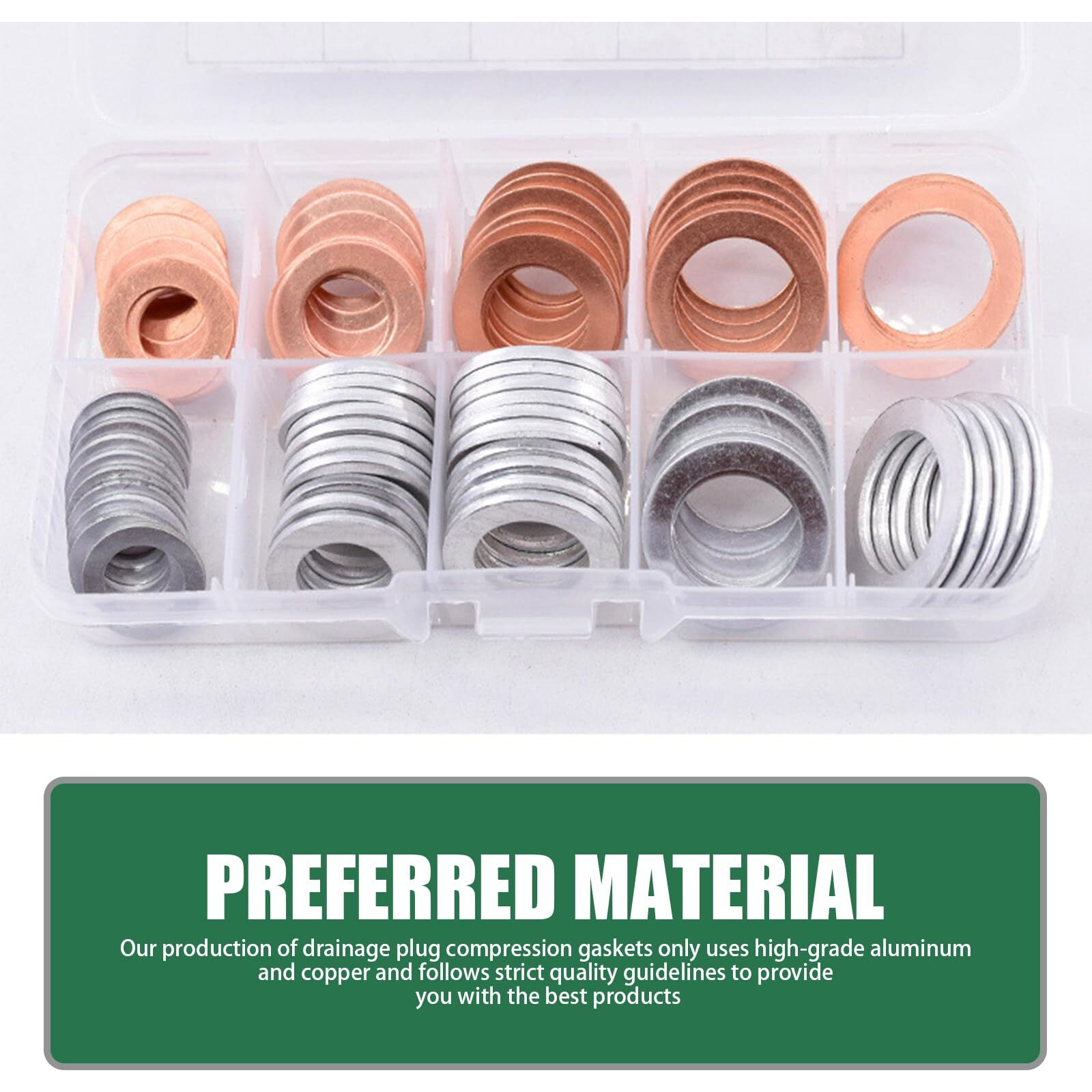 Dawfall 100 Pcs Oil Drain Plug Crush Washer, M10 M12 M14 M16 M18 2 Material Gasket Combination Set, High Temperature Resistant Leak-Proof Seals With Storage Case, For Most Cars (Silver & Gold)