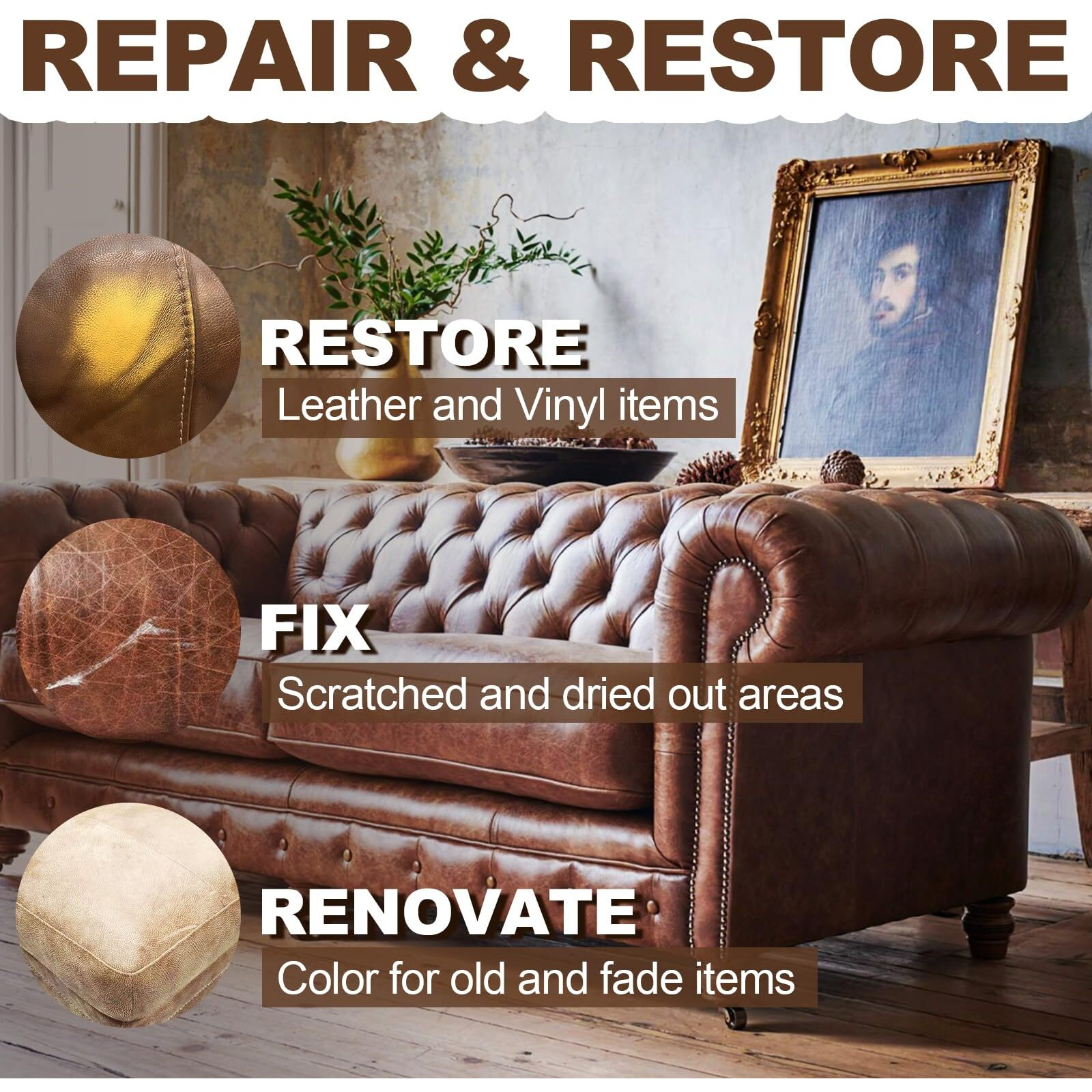 Leather Recoloring Balm, Leather Repair Kit, Leather Dye, Leather Color Restorer, Leather Scratch Remover, Leather Couch Paint, Repair, Leather Scratch Repair, Leather Restorer (Dark Brown With Oil)