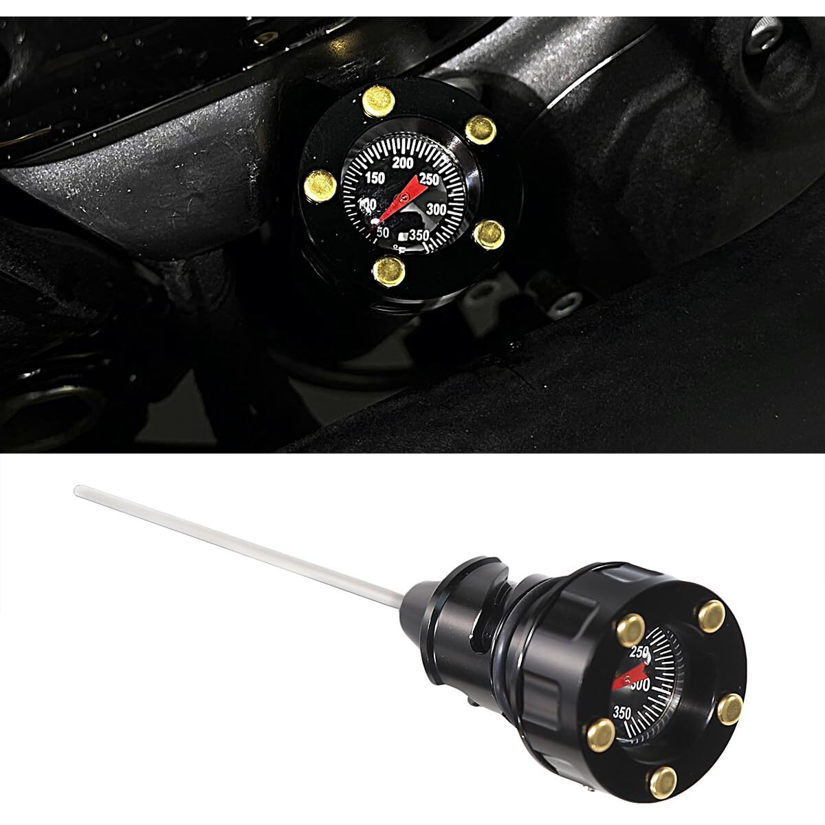 Oil Temperature Dipstick Compatible For Harley 2018-2024 Softail Slim Low Rider Fxlr Breakout Fat Boy Street Bob (Black+Brass)