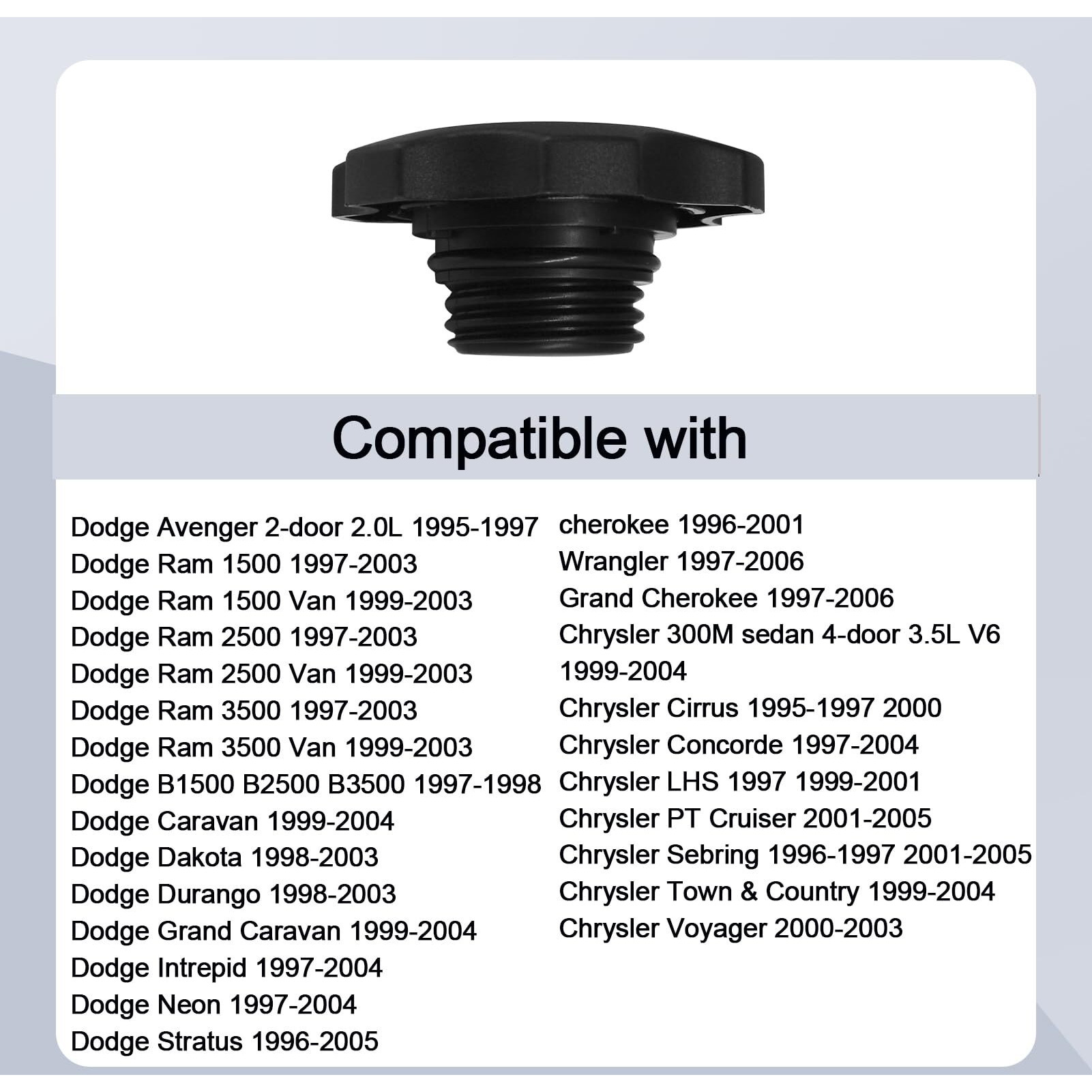 Engine Oil Filler Cap Compatible With Wrangler Grand Cherokee Chrysler Dodge Ram 1500 2500 3500 Stratus Caravan Intrepid Replaces 53010654Aa 04648831Aa, Oil Filler Cap