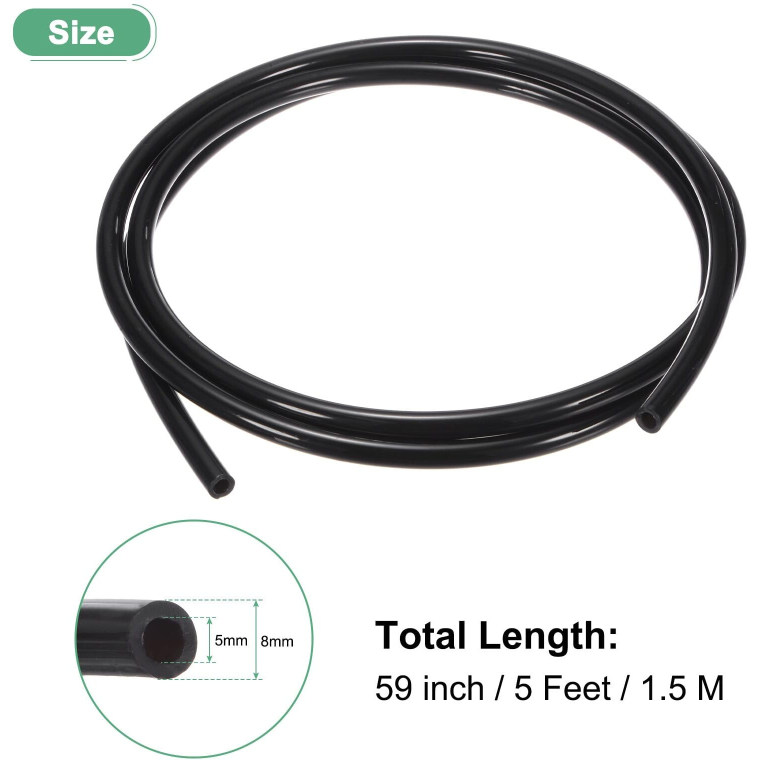 M Meterxity Tubing Carburetor Fuel Vent Line, 5Mm(0.2&quot&quot) Id 8Mm(0.31&quot&quot) Od 1.5M(5') Long Polyurethane Gas Oil Tube For Atv/Go Kart/Dirt Bike, Universal Petrol Pipe Replacement [Black]