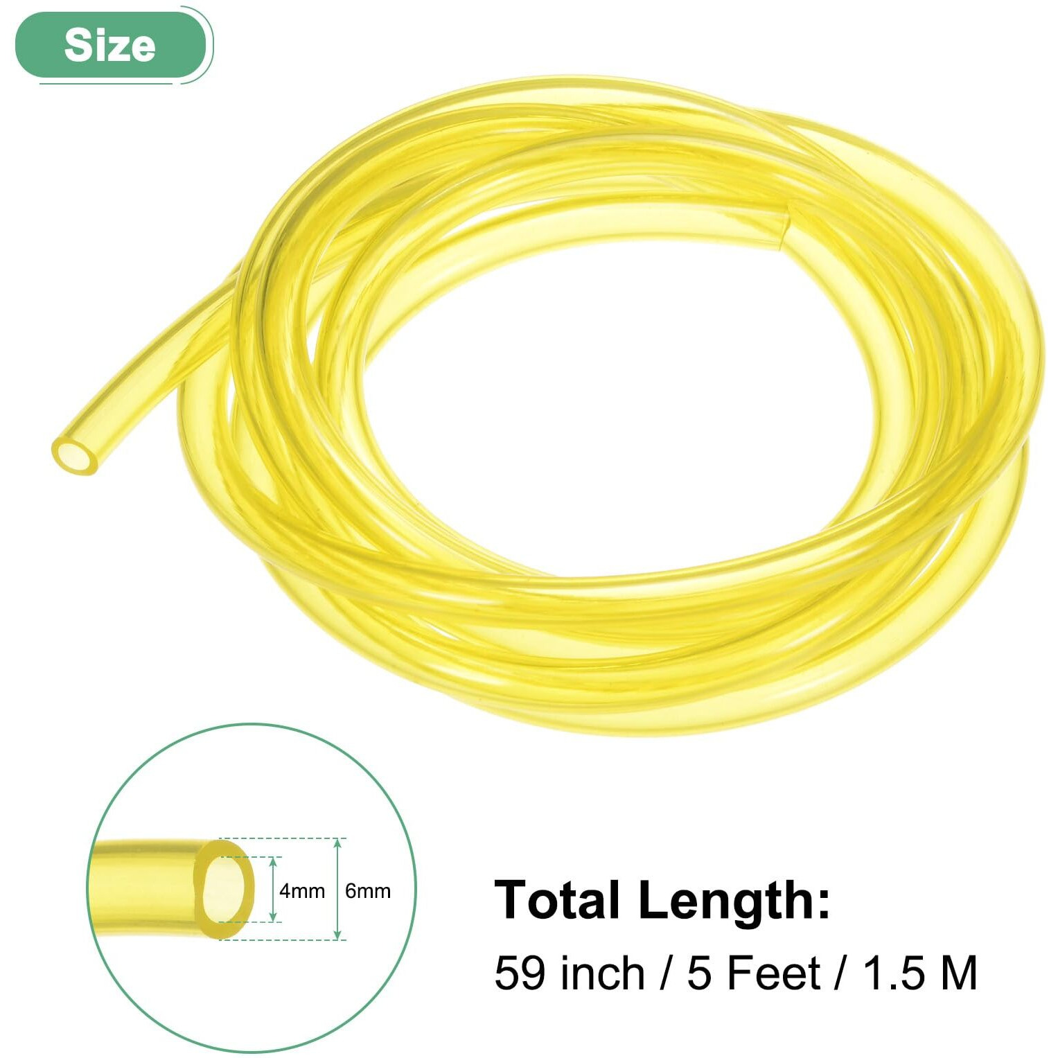 M Meterxity Tubing Carburetor Fuel Vent Line, 4Mm(0.16"") Id 6Mm(0.24"") Od 1.5M(5') Long Polyurethane Gas Oil Tube For Atv/Go Kart/Dirt Bike, Universal Petrol Pipe Replacement [Yellow]