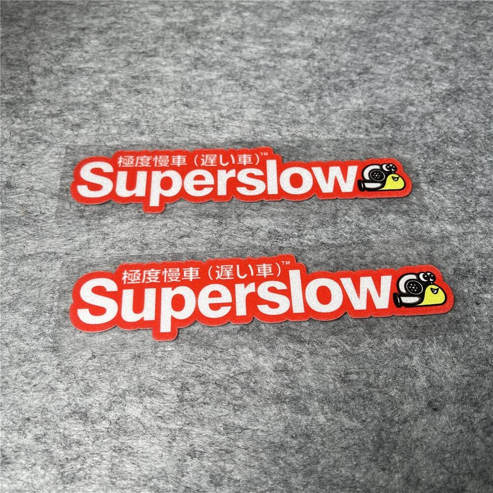 Car Styling Sticker For Japanese Superslow Snail Creative Words Auto Oil Tank Window Body Vinyl Computer Case Motocross Decals (E 13X3Cm Red 2Pcs)