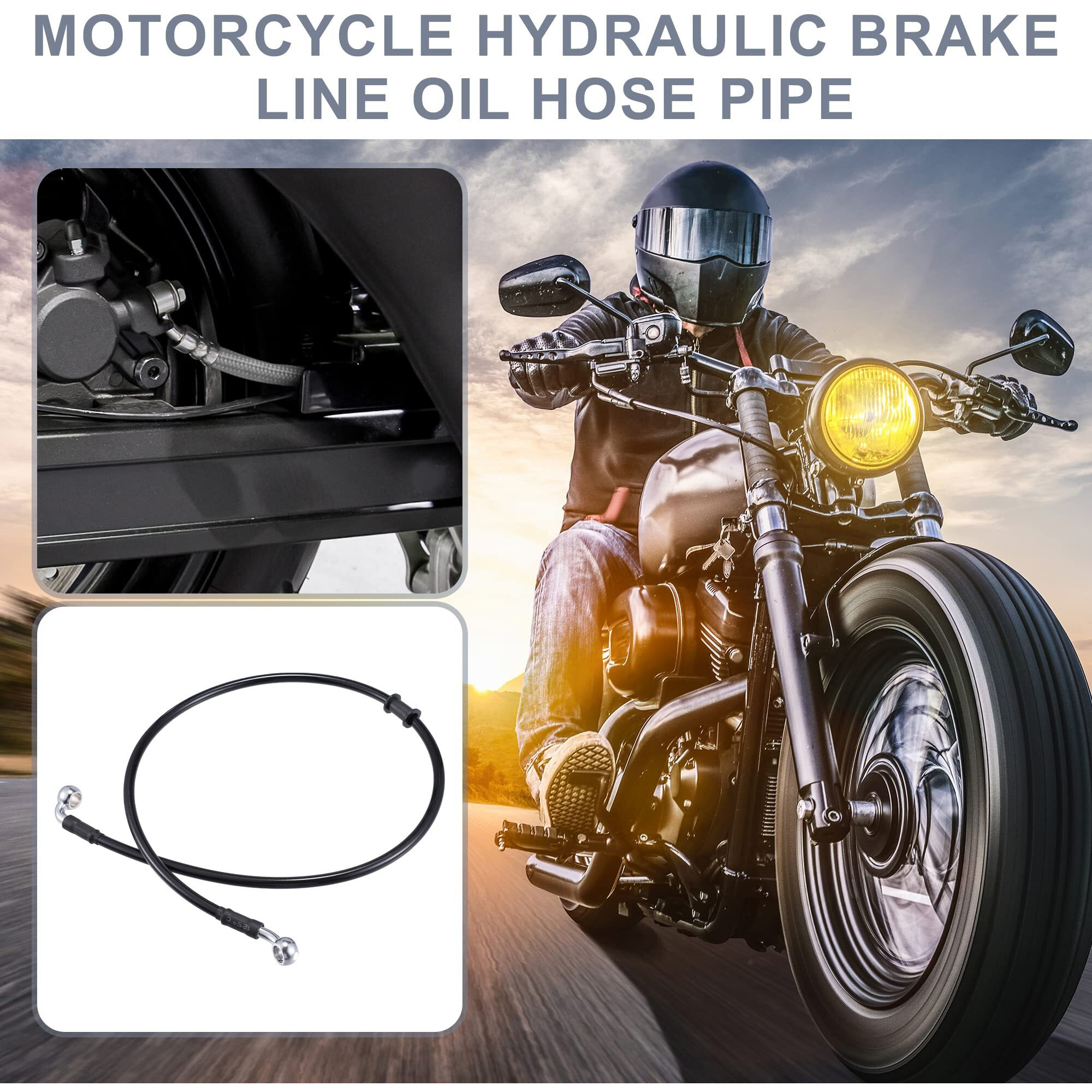 X Autohaux 80Cm An3 M10 Car Hydraulic Brake Line Oil Hose Pipe Fitting 28 90 Stainless Steel For Car Motorcycle Dirt Racing Bike Black