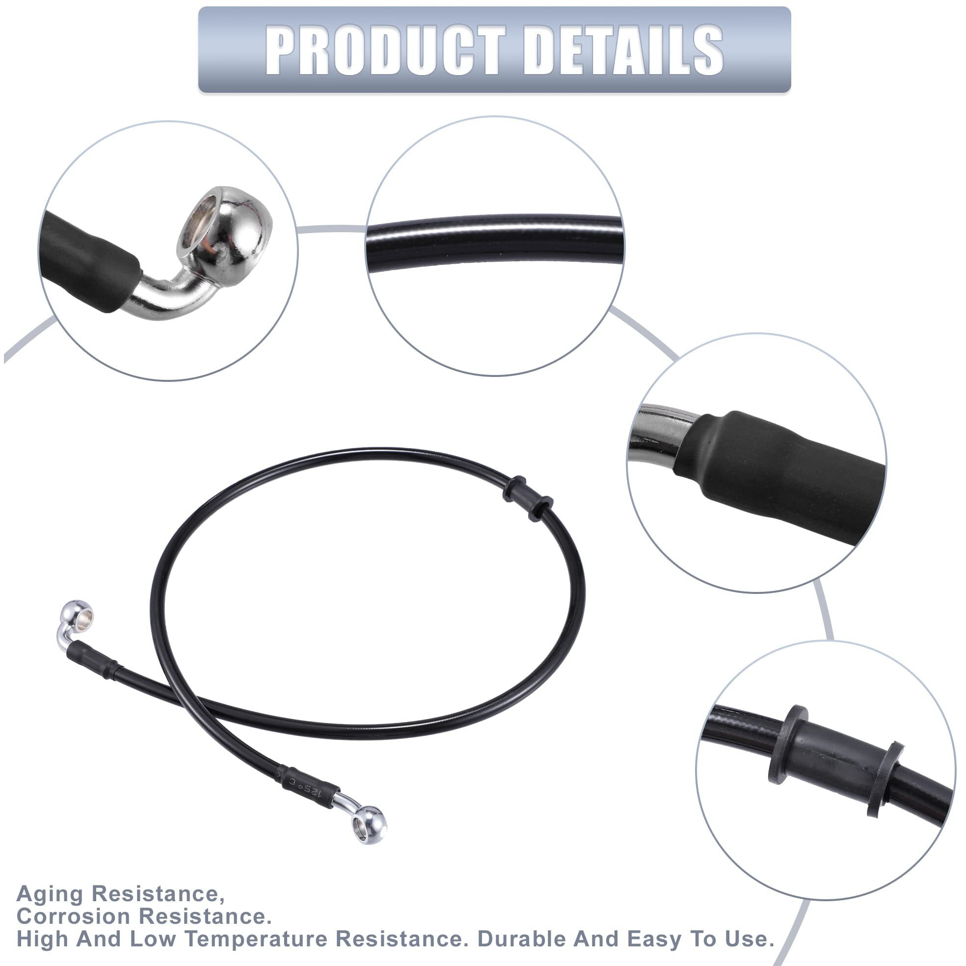X Autohaux 80Cm An3 M10 Car Hydraulic Brake Line Oil Hose Pipe Fitting 28 90 Stainless Steel For Car Motorcycle Dirt Racing Bike Black