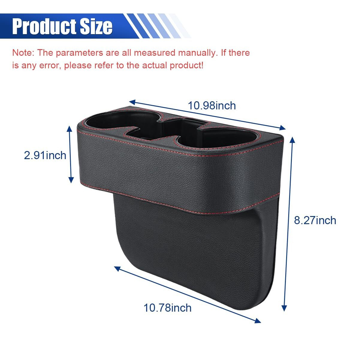 Car Cup Holder, Auto Front Seat Organizer, Multifunctional Cup Drink Holders With Pu Leather Cover, Gap Filler Storage Box Coin Bucket Console Side Pocket Cell Mobile Phone Holder (Black)