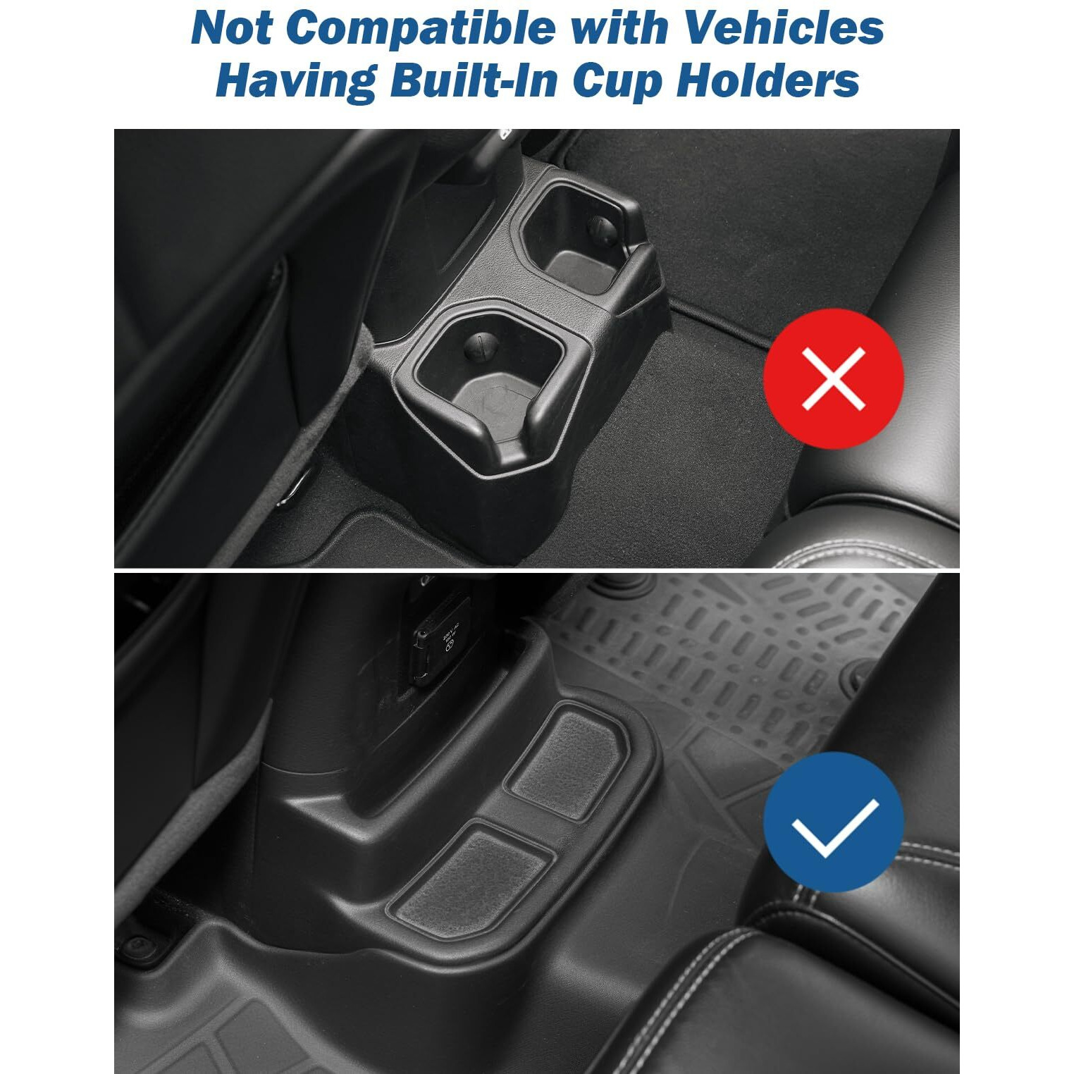 Joytutus Backseat Cup Holder Storage Box Tray Organizer With Removable Trash Bin For Wrangler Jl Gladiator Jt, 2 Large Cup Holders Phone Storage, Floor Console Mounted Easy No-Drill Installation