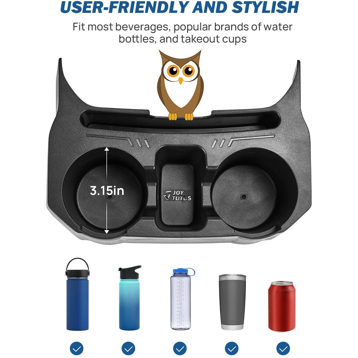 Joytutus Backseat Cup Holder Storage Box Tray Organizer With Removable Trash Bin For Wrangler Jl Gladiator Jt, 2 Large Cup Holders Phone Storage, Floor Console Mounted Easy No-Drill Installation