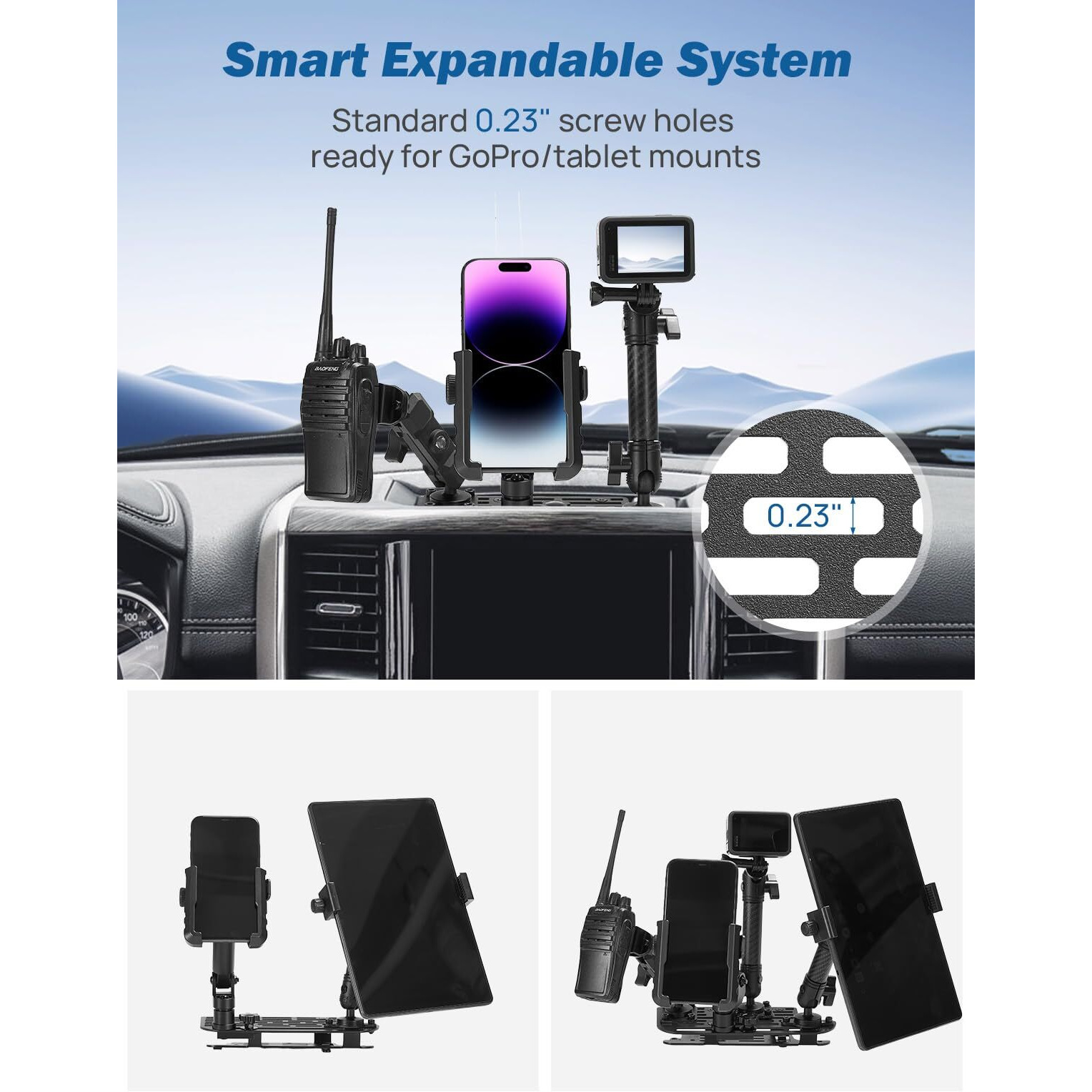 Joytutus Metal Dash Mount Phone Holder Compatible With 2019+ Ram Truck 1500, 2500, 3500, Trx, Rho | Keeps 12V Outlet Access | Fits 5"" And 8.4"" Or 12"" And 14"" Screens | One-Hand Adjustable Clip