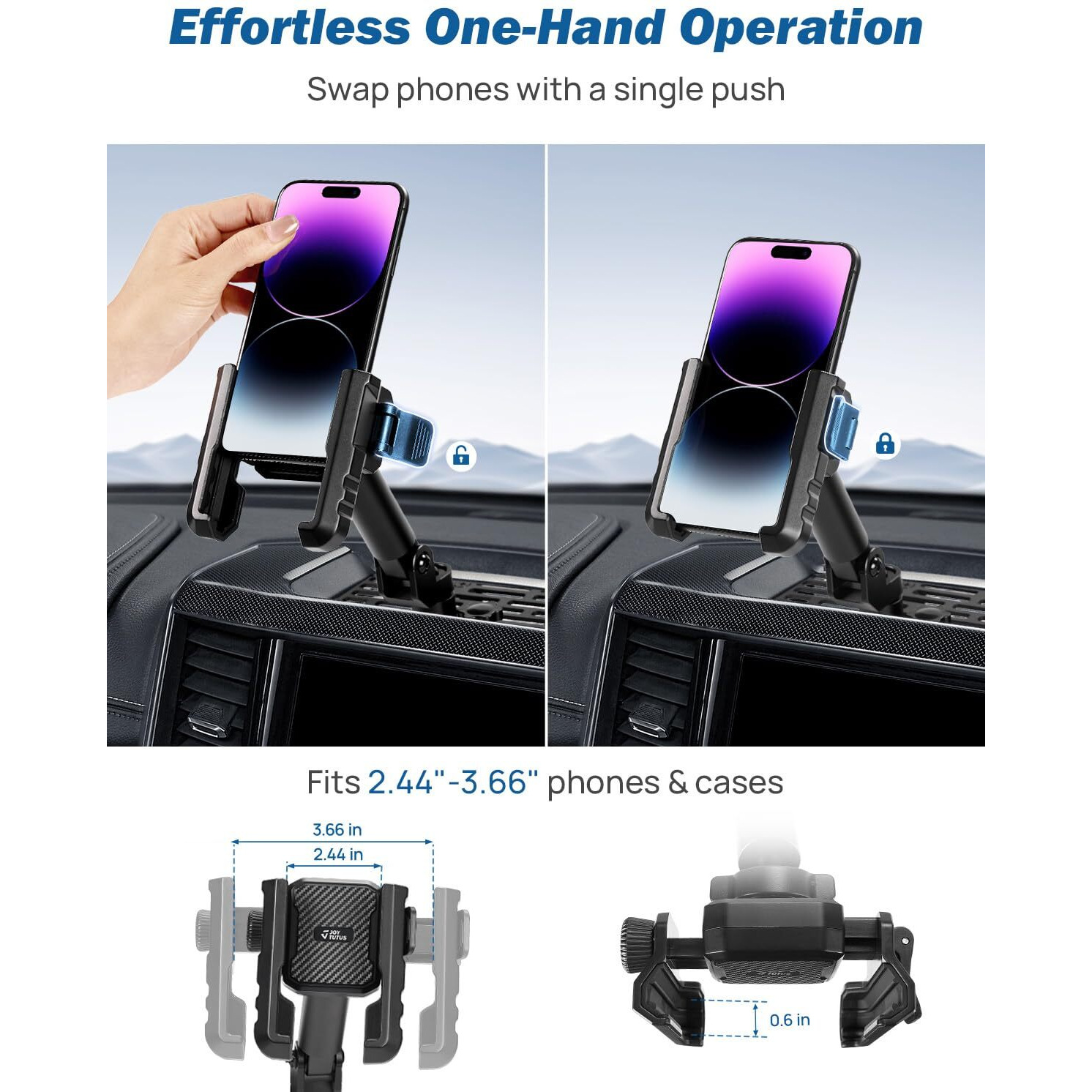 Joytutus Metal Dash Mount Phone Holder Compatible With 2019+ Ram Truck 1500, 2500, 3500, Trx, Rho | Keeps 12V Outlet Access | Fits 5"" And 8.4"" Or 12"" And 14"" Screens | One-Hand Adjustable Clip