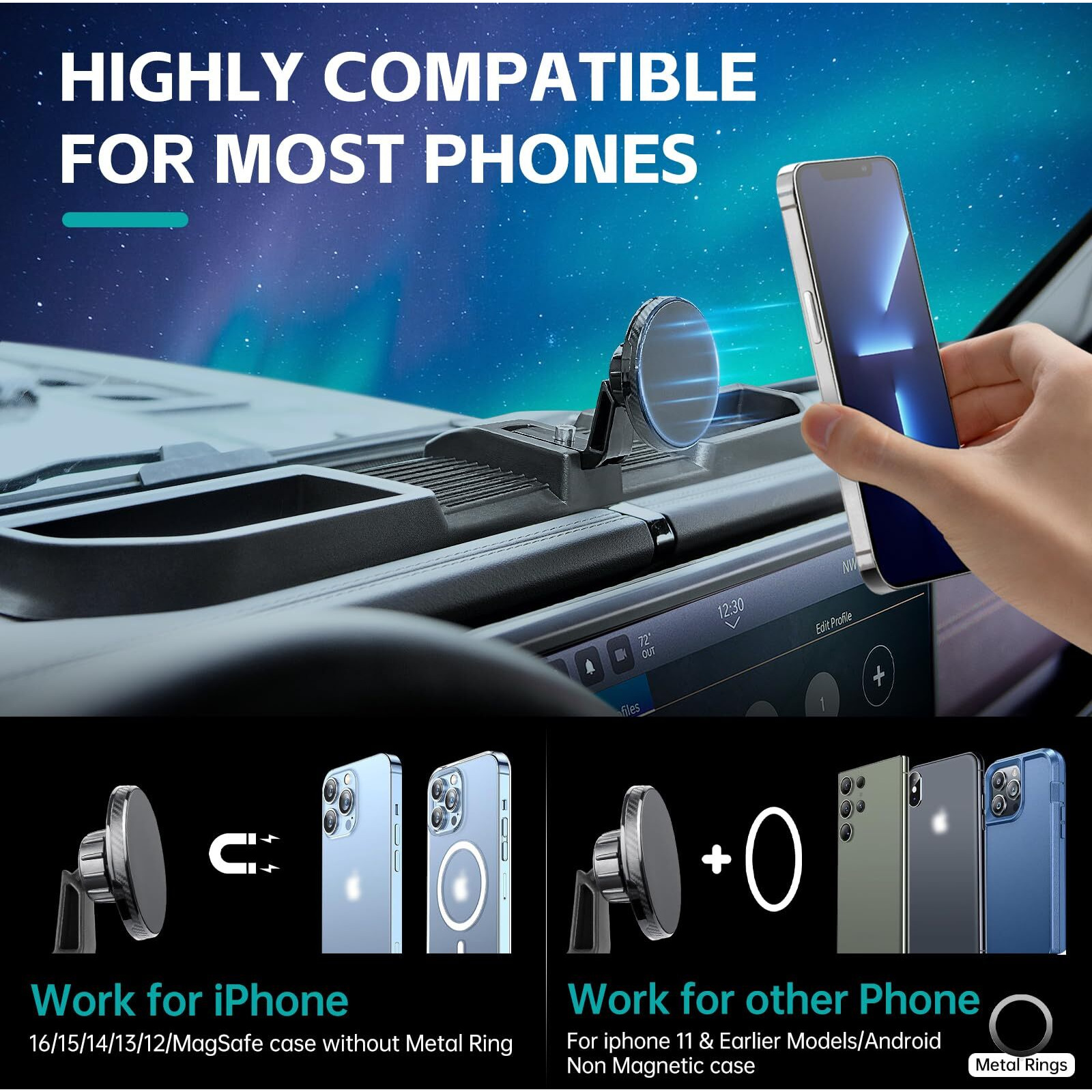 Ousuwo Magnetic Dash Phone Mount For 2024 2025 Jeep Wrangler Jl Jlu & Gladiator Jt Accessories Multi-Mount Phone Holder Dashboard Storage Tray With Extra Clip Bracket, Not For Oil-Electric 4Xe