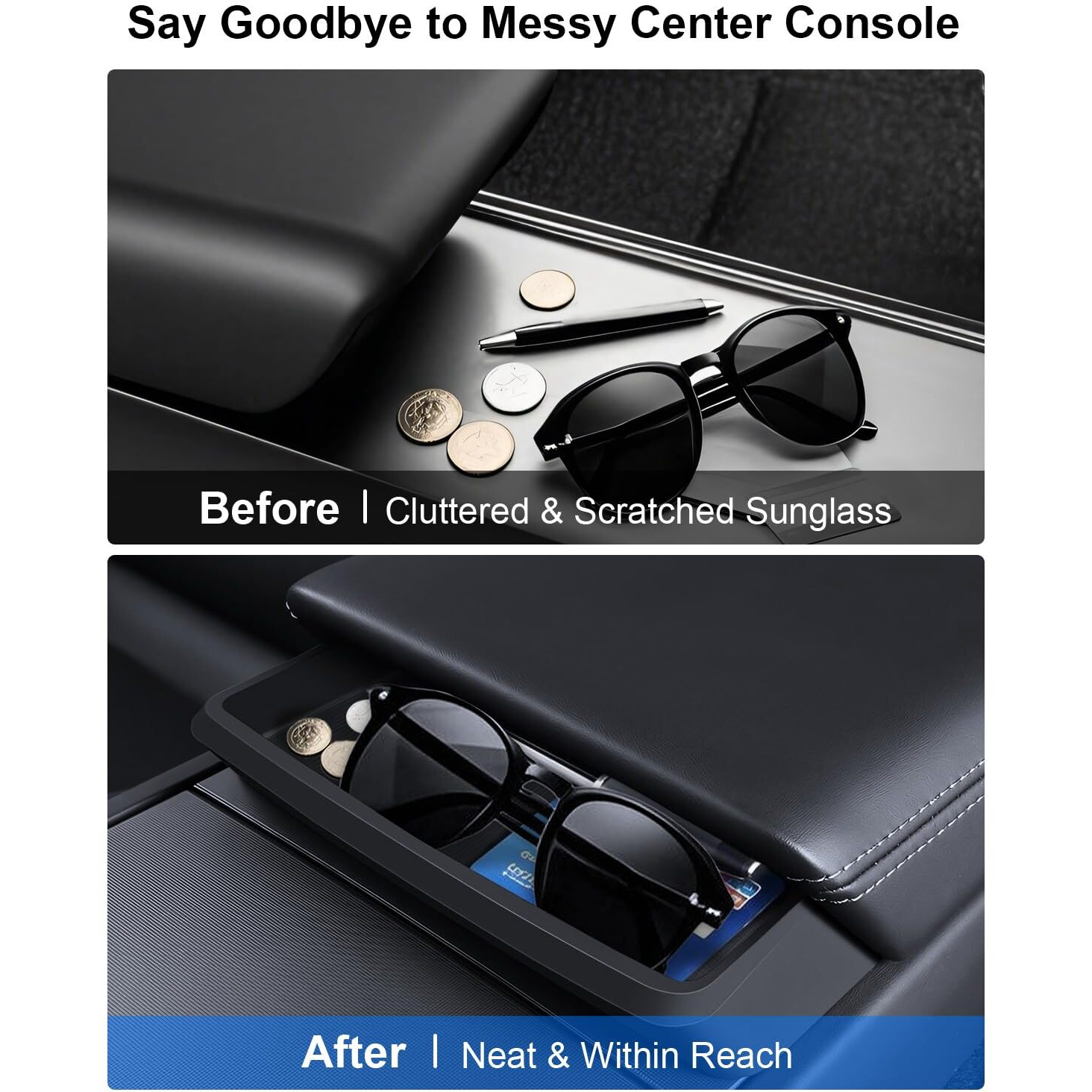 Cybtkcar 2025 Tesla Sunglasses Holder Model Y Juniper Model 3 Highland Center Console Sunglasses Holder Model 3 Y Interior Accessories Armrest Key Card Phone Holder Storage Box