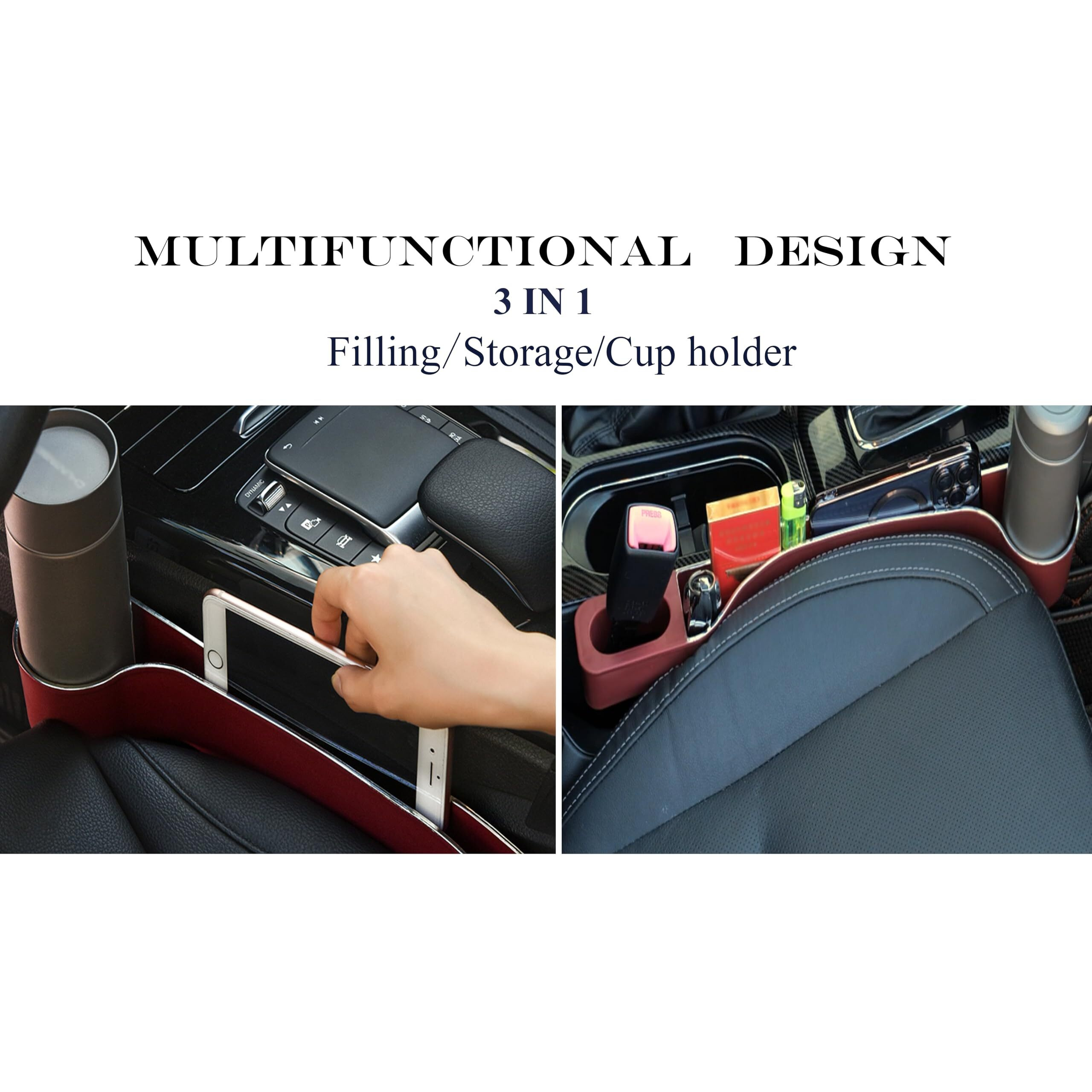 Car Seat Gap Filler Organizer- Upgrade Car Side Seat Gap Filler With Cup Holder And Phone Holder- Car Seat Gap Organizer For Prevent Falling-Seat Gap Storage 2 Pack (2, Red)