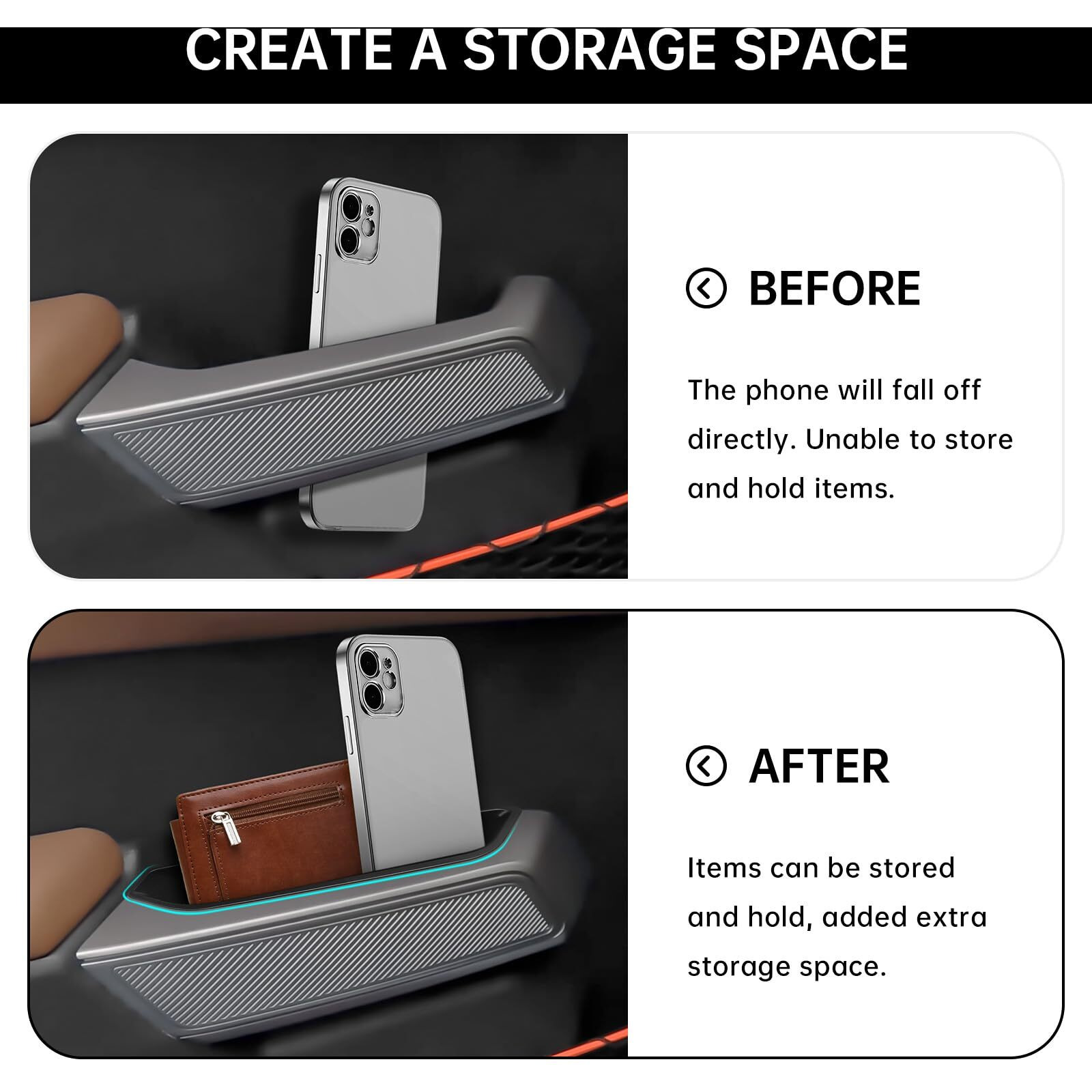 Dwkjmycp 2Pcs Front Door Handle Storage Box For Ford Bronco 2021 2022 2023 2024 2025 Accessories Phone Holder Door Grab Pocket Storage Organizer Abs Plastic, Black Mat, Not For Sport