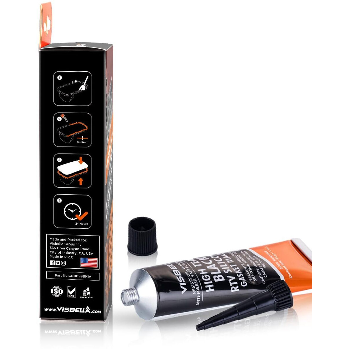 Visbella Gasket Maker Oil Resistant Sensor Safe Neutral Rtv Silicone Sealant Non-Corrosive High Flexibility Ideal For Domestic & Older Vehicles 3.5Oz (Black)