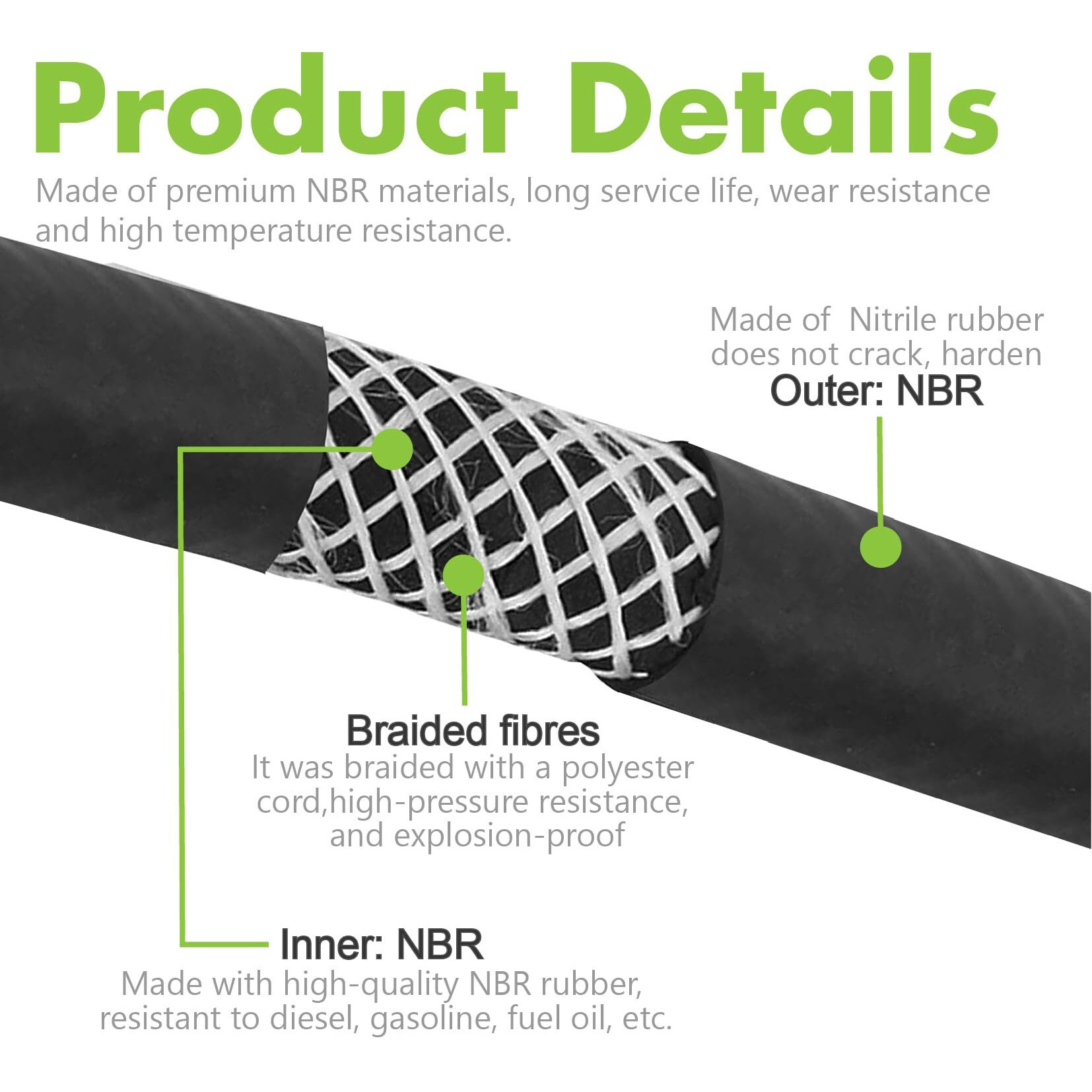 Jeemiter 1/4"" & 5/16"" Fuel Line Hose Oil Hose Push Lock Nbr Rubber Sae 30R7 10Ft For Each 300Psi With 20 Clamps For Fuel Systems Engines Tube Hose