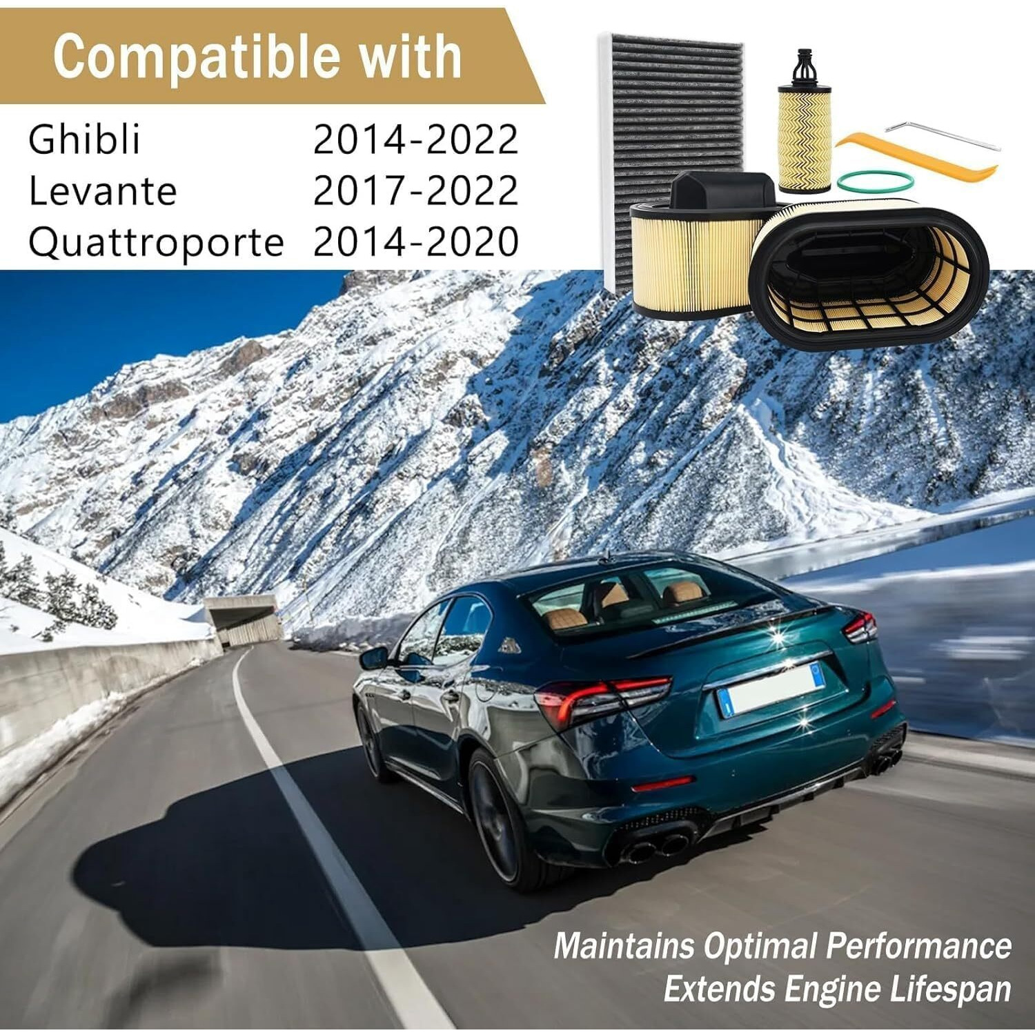 670001545 Air Filter Oil Cabin Filter Set Compatible With 2014-2022 Maserati Ghibli Levante Quattroporte Engine Replace  670001545, 670005021, 000311401