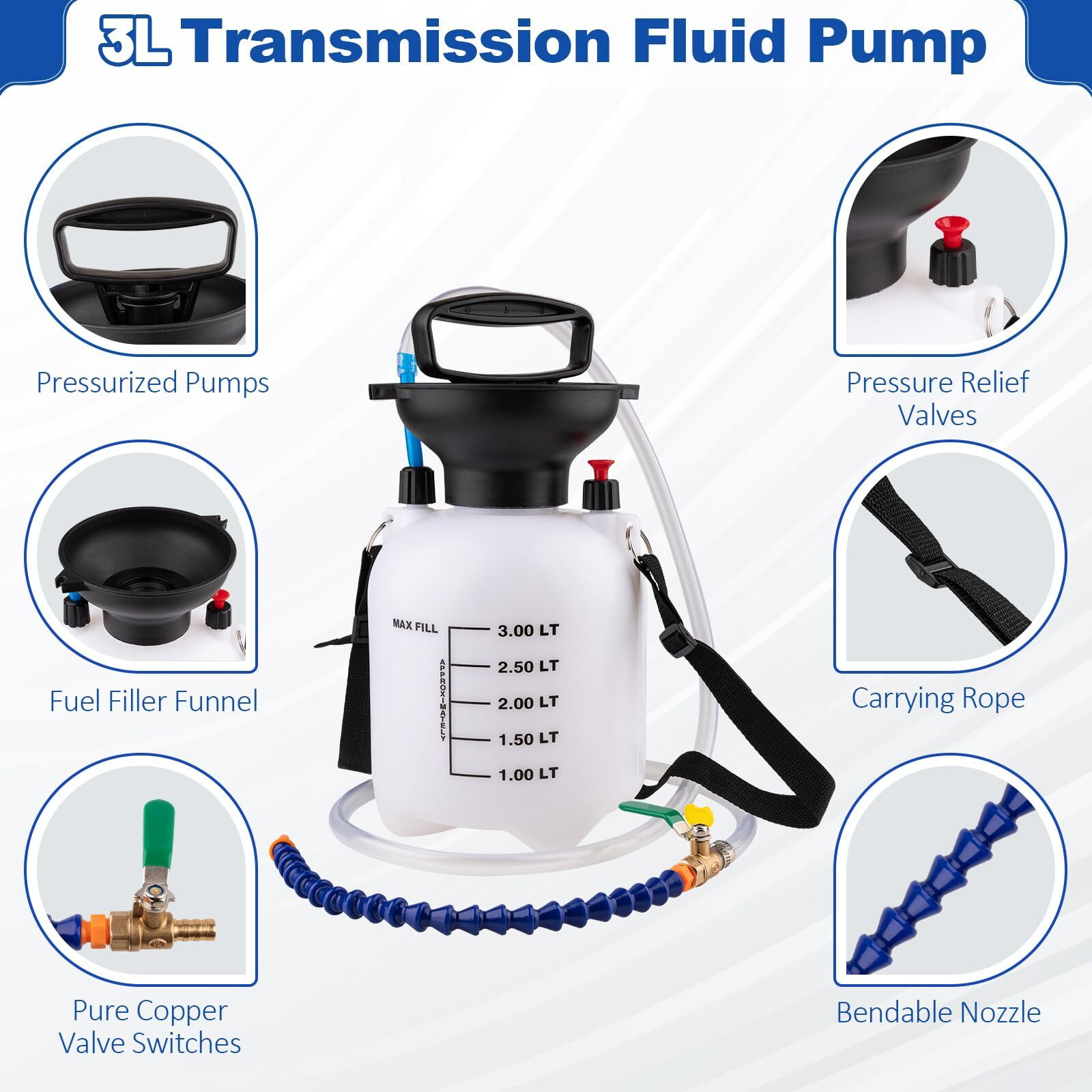 Yeyetuo 3L Transmission Fluid Pump, Manual Fluid Transfer Pump, Oil Extractor Pump For Automotive, Oil Transmission Fluid Transfer Pump With Teflon Tape