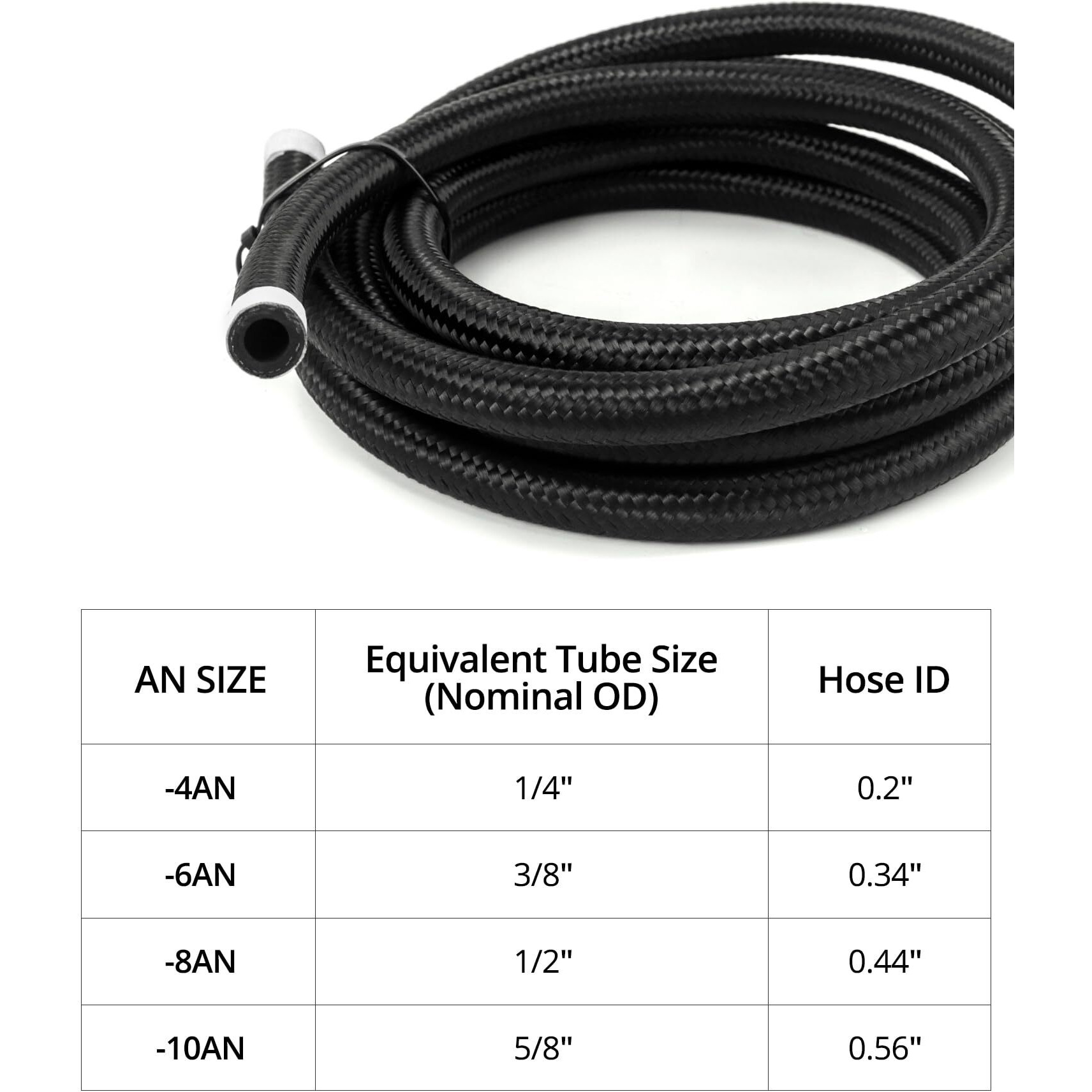 Qwork 6An Braided Fuel Line Hose, Push-On Fuel Line, Pressure Injection Hose, 10Ft -6An Black Fuel Oil Hose Fuel Line For 3/8"" Tube Size, Used For Gas, Diesel, Biodiesel Fuel, Engine Oil, Hydraulic