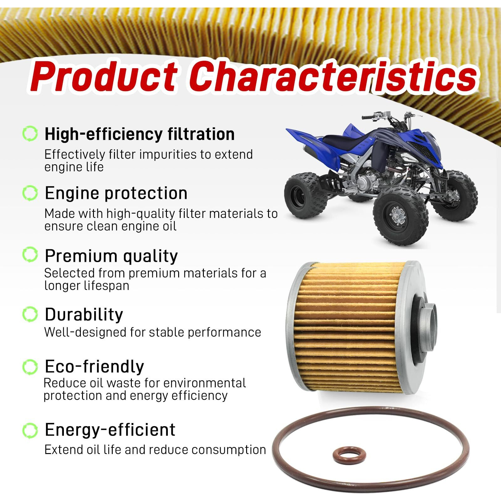 Oil Filter Kit Compatible With Yamaha Raptor 700/700R V Star 650 Tt500C Xt500C Oem 4X7-13440-01-00 4X7-13440-90-00 (Pack Of 5)