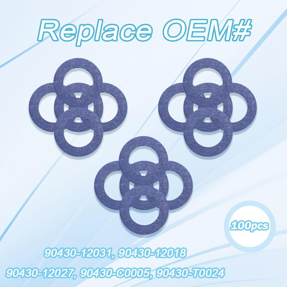 100Pcs 90430-12031 16Mm Aluminum Oil Drain Plug Gaskets Crush Washer Seals Compatible With Toyota Camry 4Runner/Lexus/Scion Replaces 90430-12028 095-156 65394