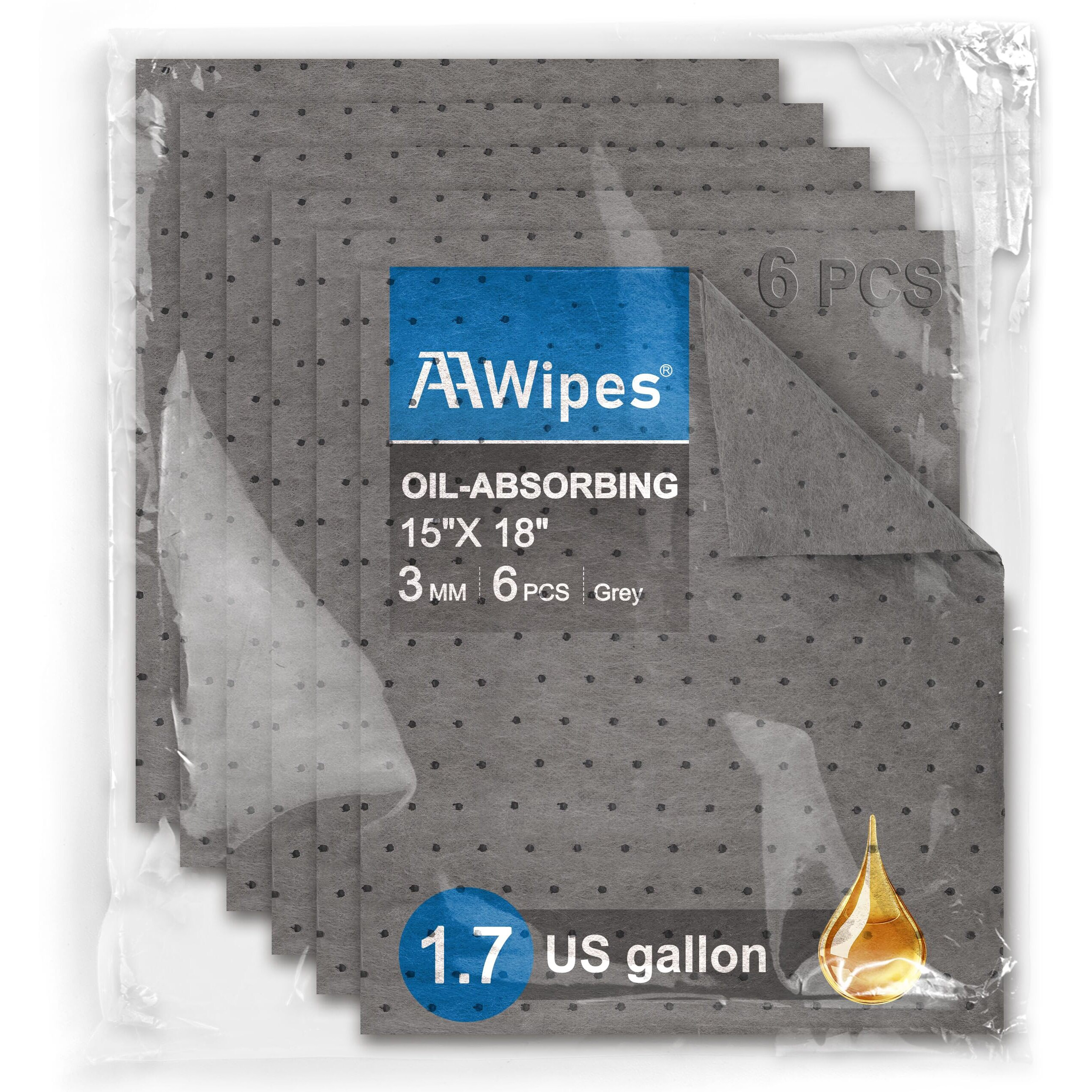 Aawipes Oil Absorbent Pads Mat Pre-Grade Universal Pads Absorbs All Liquids 3Mm Thicker More Absorption For Garage, Car, Truck, Motorcycle - Grey 6 Pack 15"" X 18"" Og1518-6S