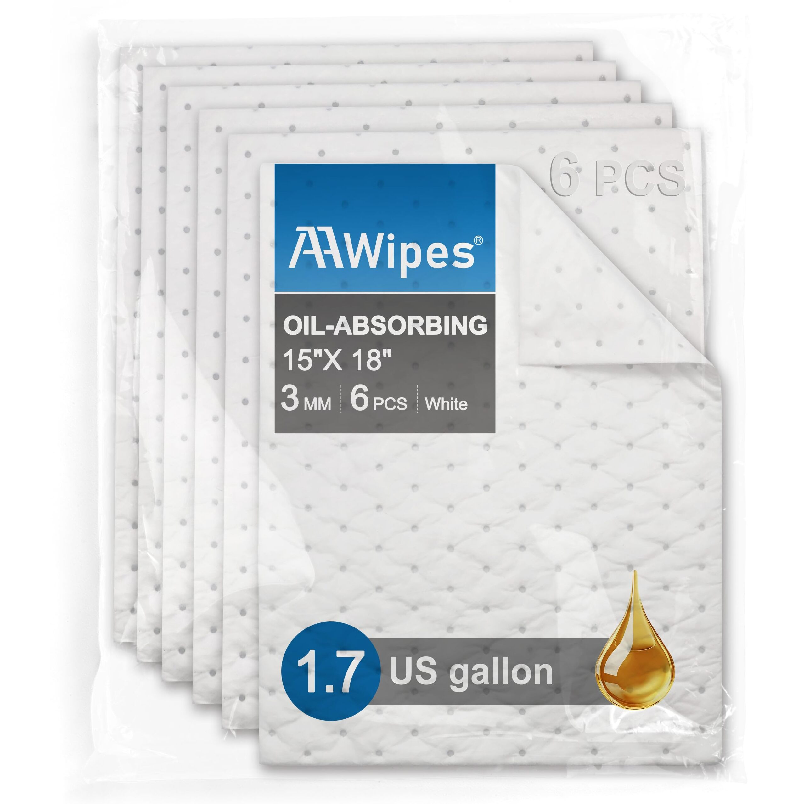 Aawipes Oil Only Absorbent Pads Mat Pre-Grade 3Mm Thicker More Absorption For Garage, Car, Truck, Motorcycle - White 6 Pack 15"" X 18"" Ow1518-6S