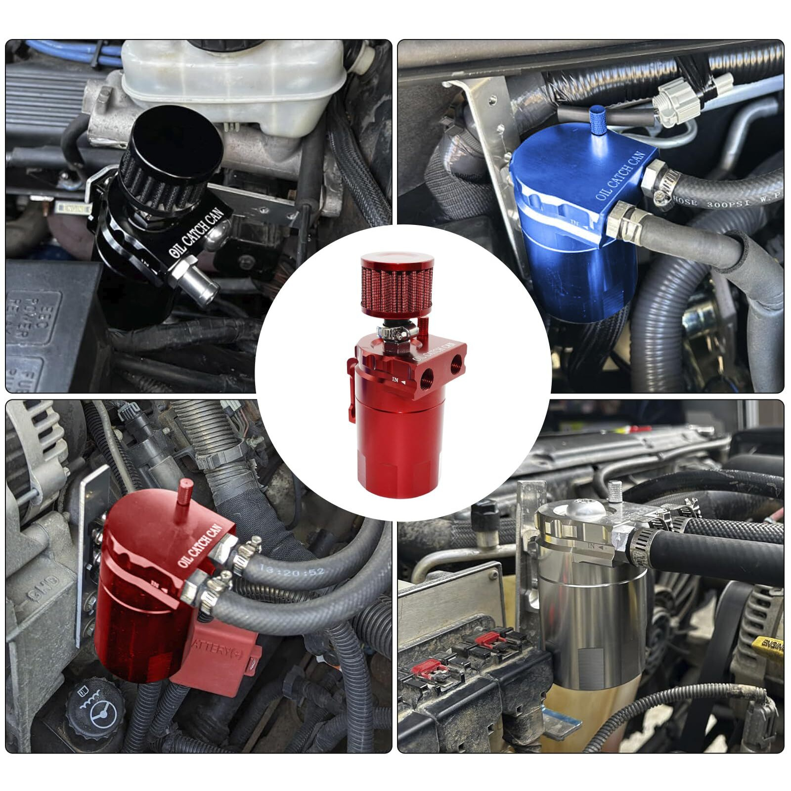 Zhsymx Universal 300Ml Aluminum Baffled Oil Separator Catch Can Kit With Installation Bracket And Thickening Tube Red
