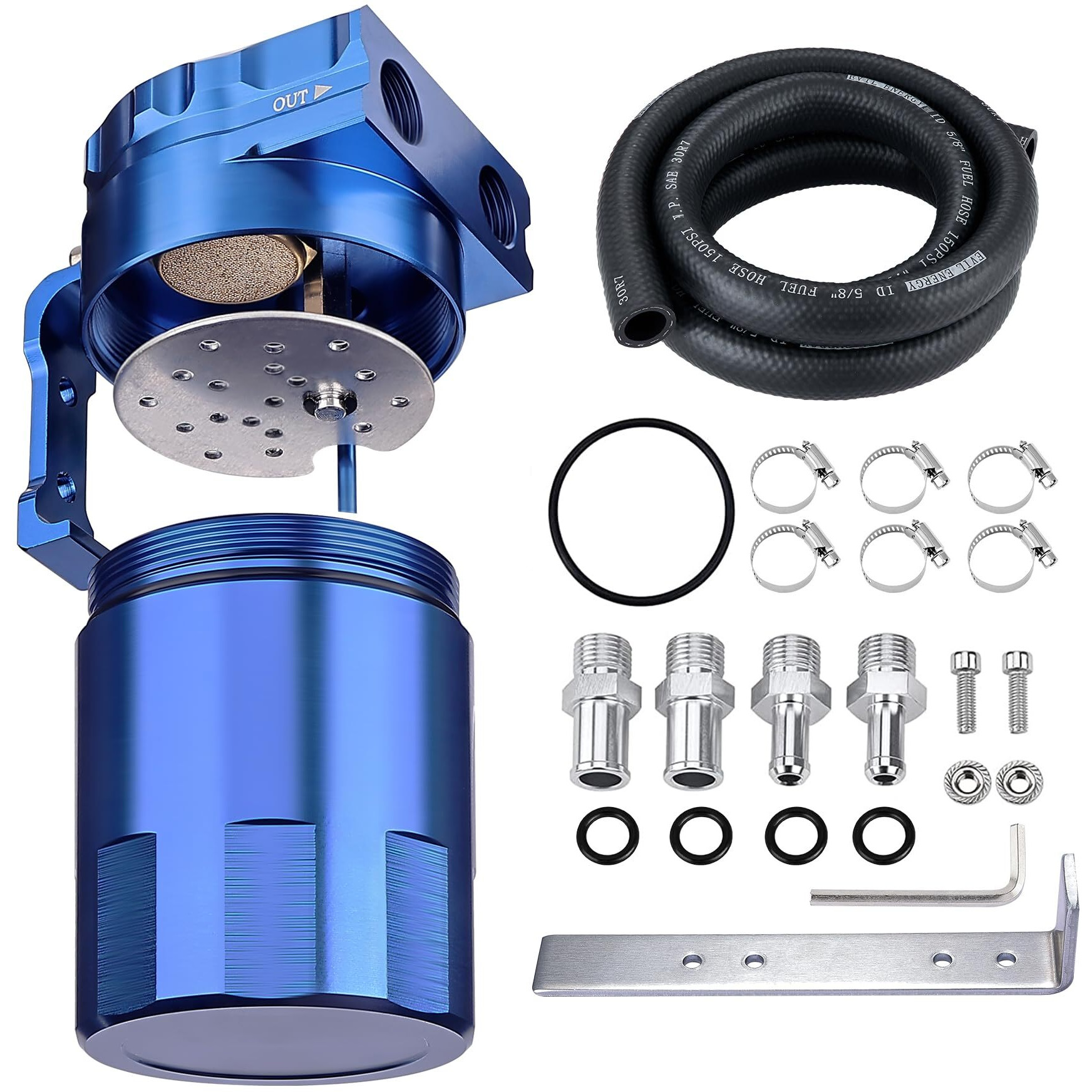 Evil Energy Oil Catch Can, 300Ml Baffled Oil Can With 5/8"" Id Fuel Hose Kit, Universal Aluminum Air Oil Separator Tank Engine Oil Catch Can Fits Most Pcv Systems