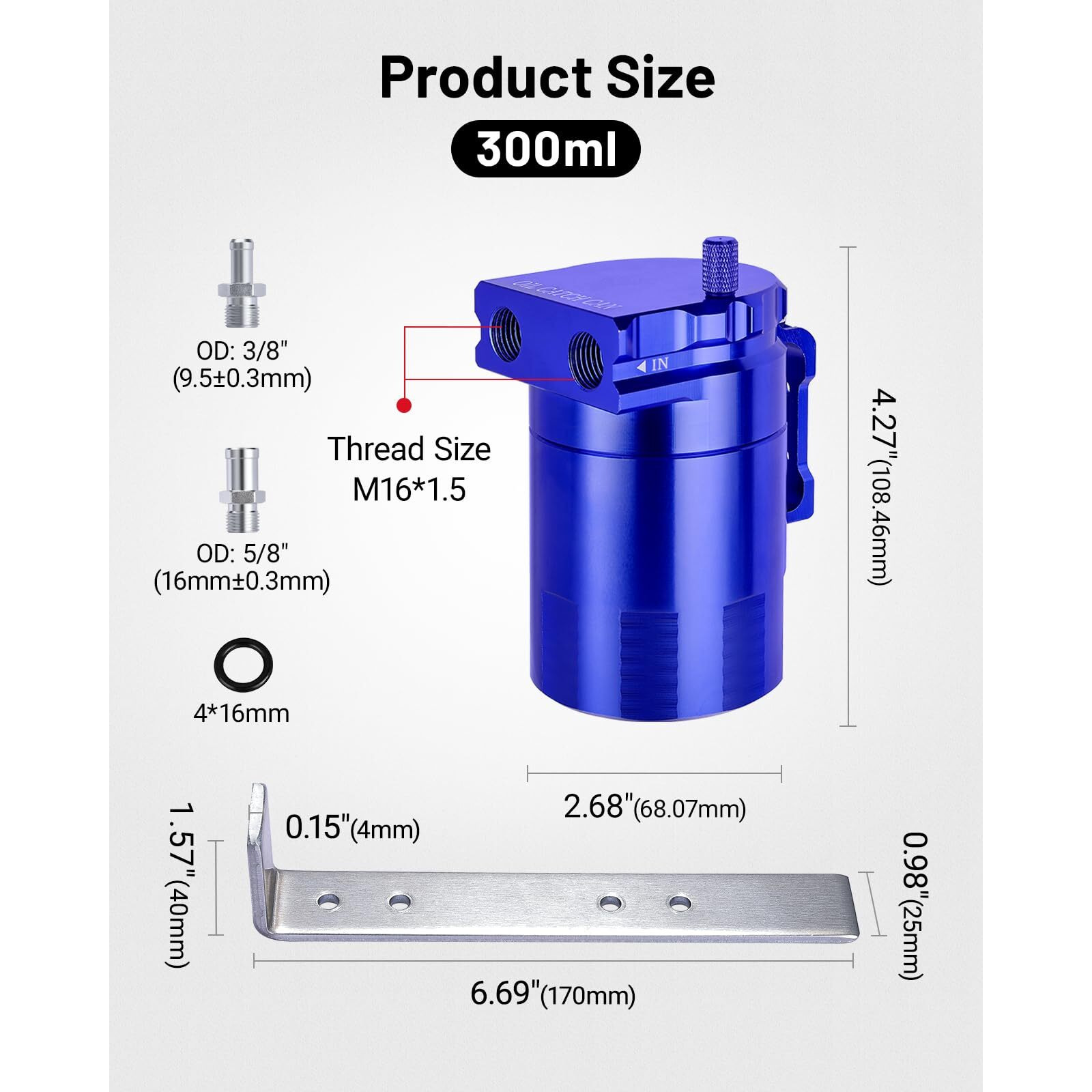 Evil Energy Oil Catch Can, 300Ml Baffled Oil Can With 5/8"" Id Fuel Hose Kit, Universal Aluminum Air Oil Separator Tank Engine Oil Catch Can Fits Most Pcv Systems