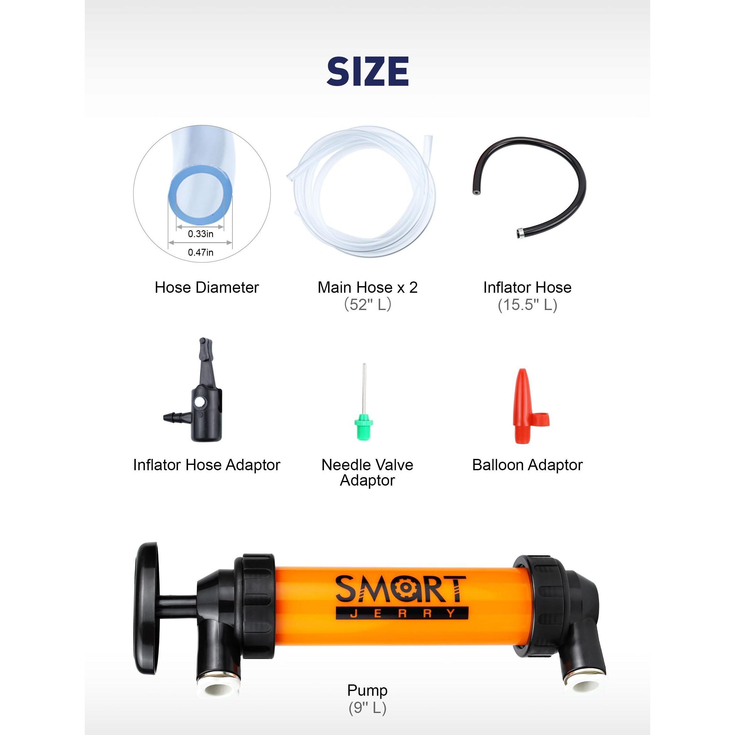 Smart Jerry - Siphon Pump For Gasoline, Fluid Transfer Pump Automotive, Rv Antifreeze Pump Kit, Oil Transfer Pump, Hand Pump Siphon, Manual Fuel Transfer Pump, Transmission Fluid Pump, Lawn Mower Pump