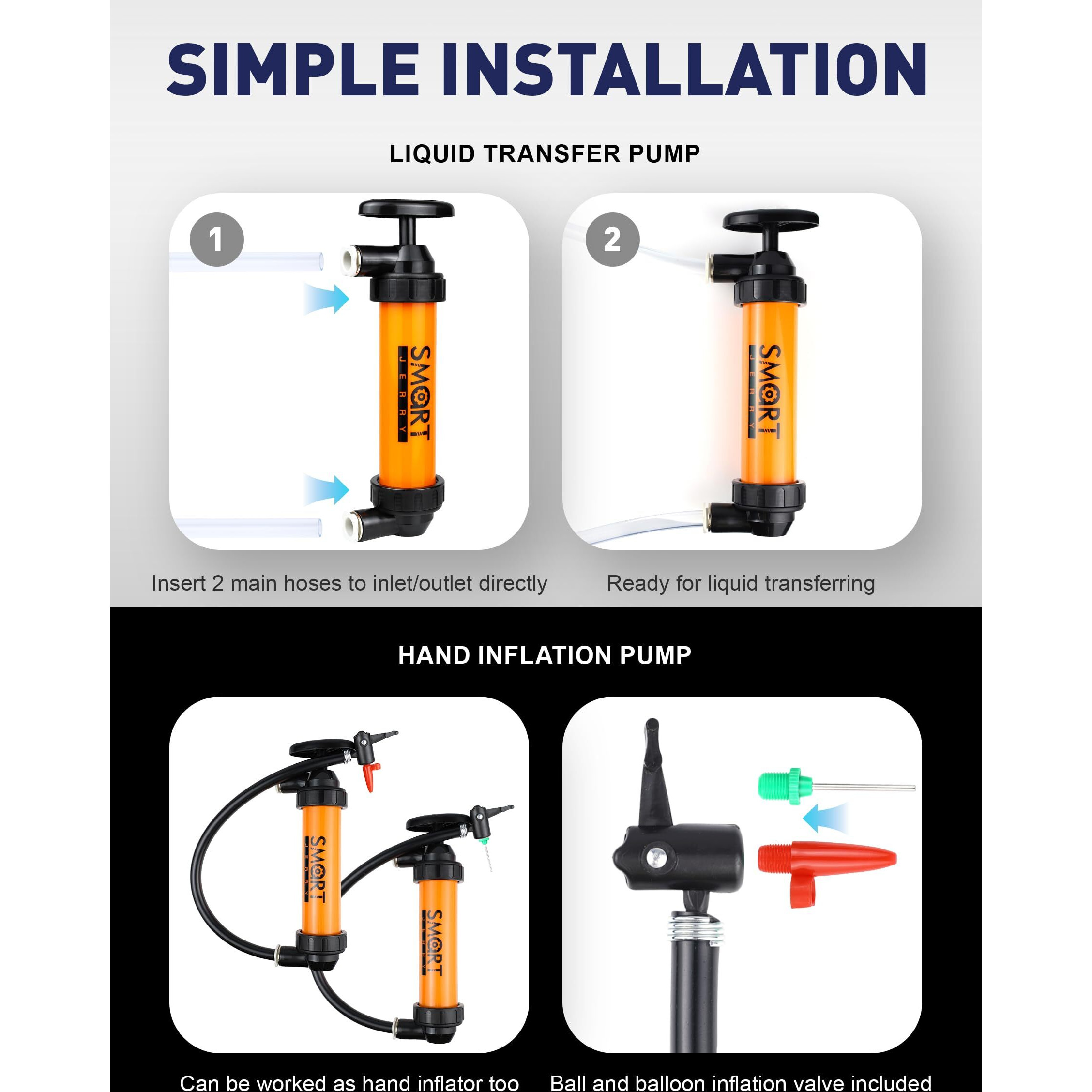 Smart Jerry - Siphon Pump For Gasoline, Fluid Transfer Pump Automotive, Rv Antifreeze Pump Kit, Oil Transfer Pump, Hand Pump Siphon, Manual Fuel Transfer Pump, Transmission Fluid Pump, Lawn Mower Pump
